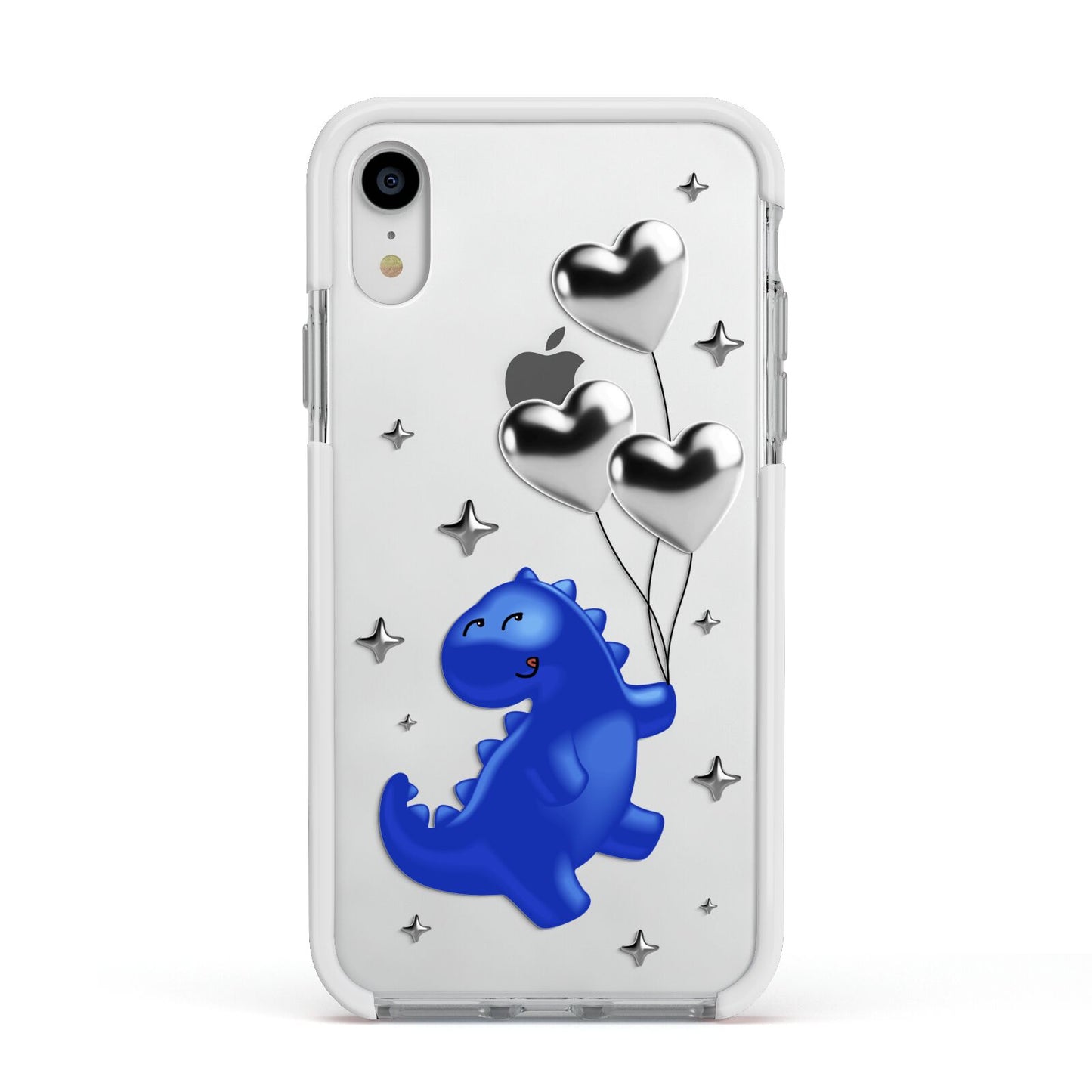 Chrome Dinosaur Balloons Apple iPhone XR Impact Case White Edge on Silver Phone