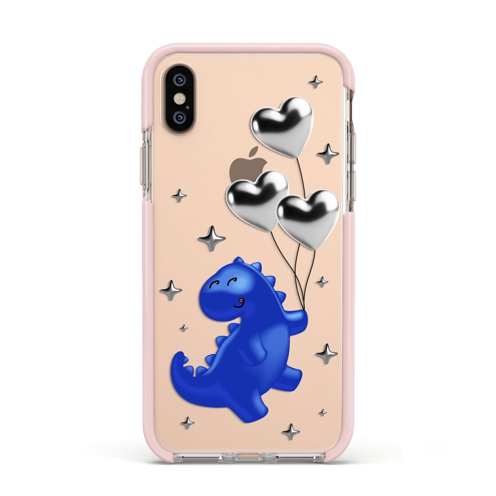 Chrome Dinosaur Balloons Apple iPhone Xs Impact Case Pink Edge on Gold Phone