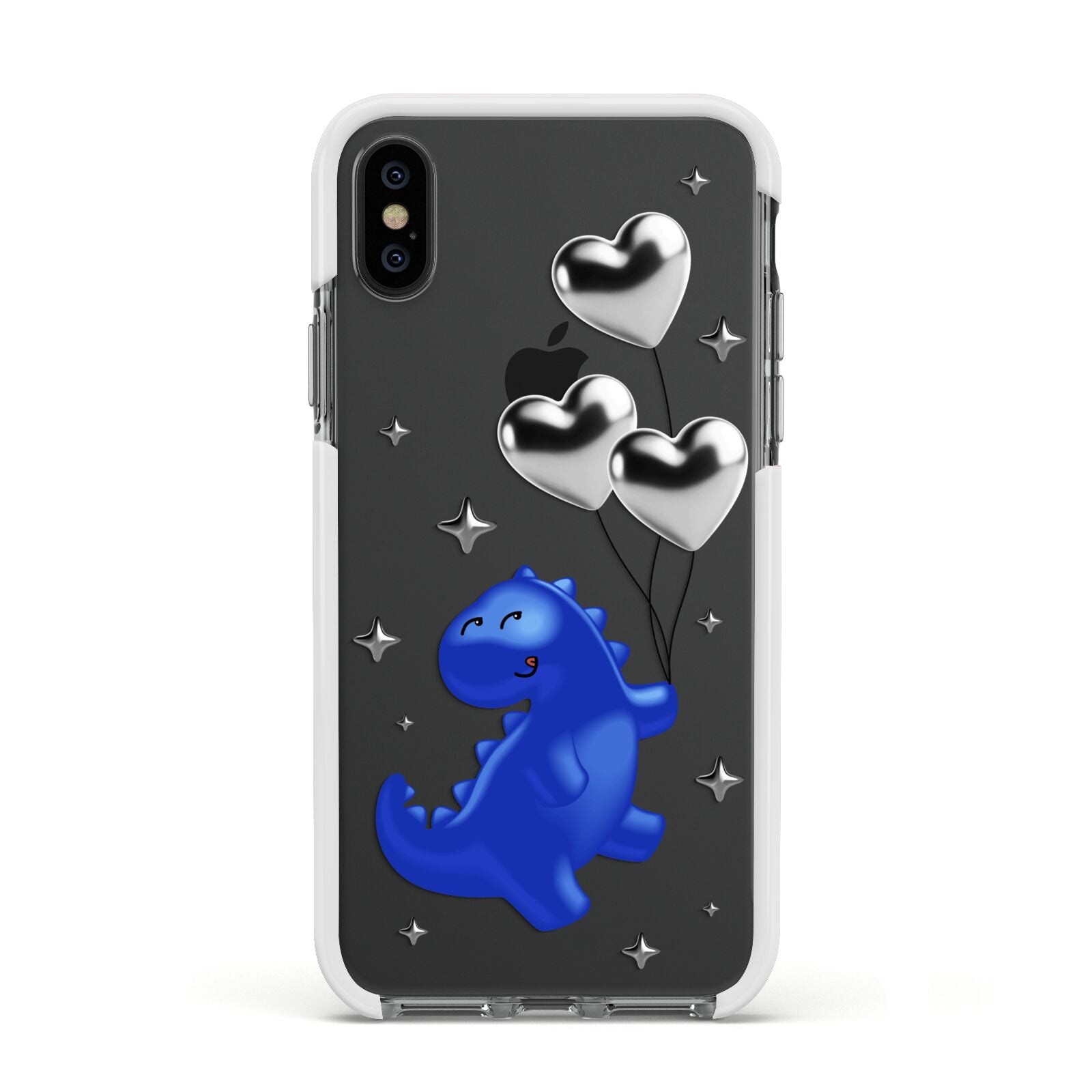 Chrome Dinosaur Balloons Apple iPhone Xs Impact Case White Edge on Black Phone