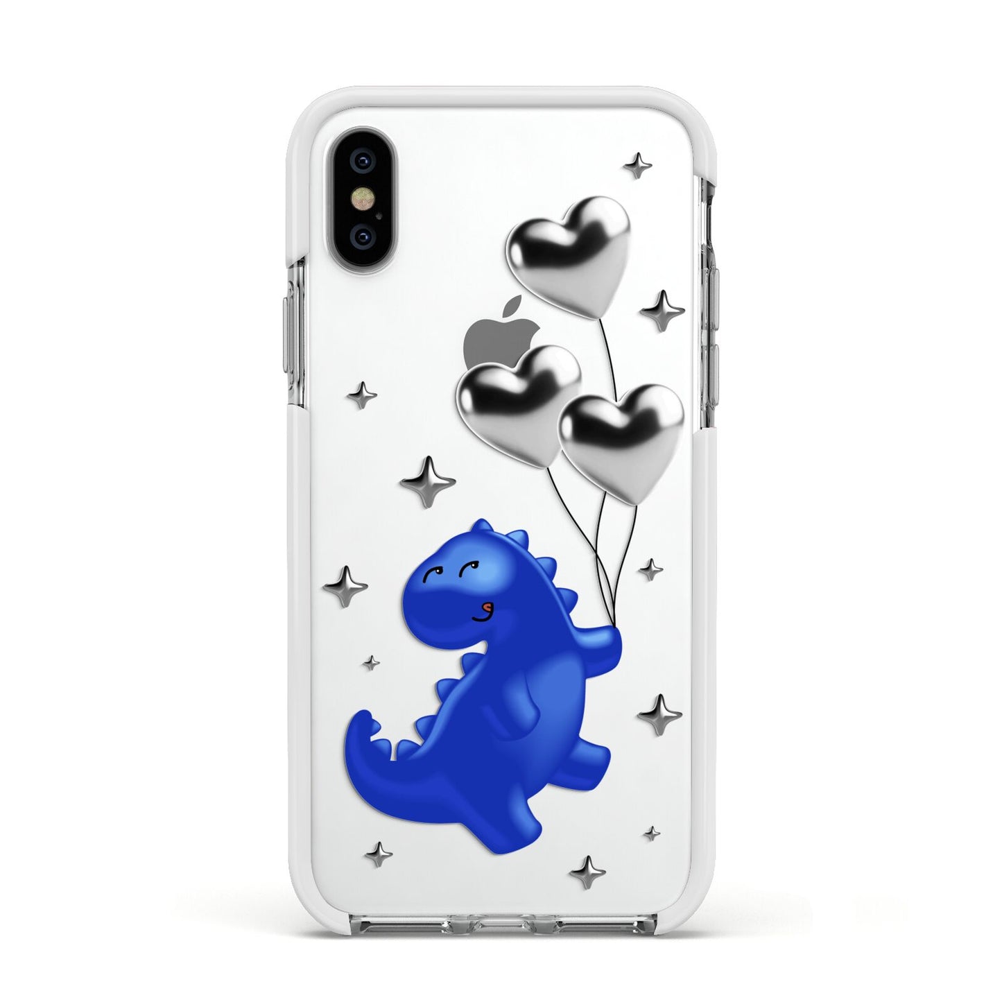 Chrome Dinosaur Balloons Apple iPhone Xs Impact Case White Edge on Silver Phone