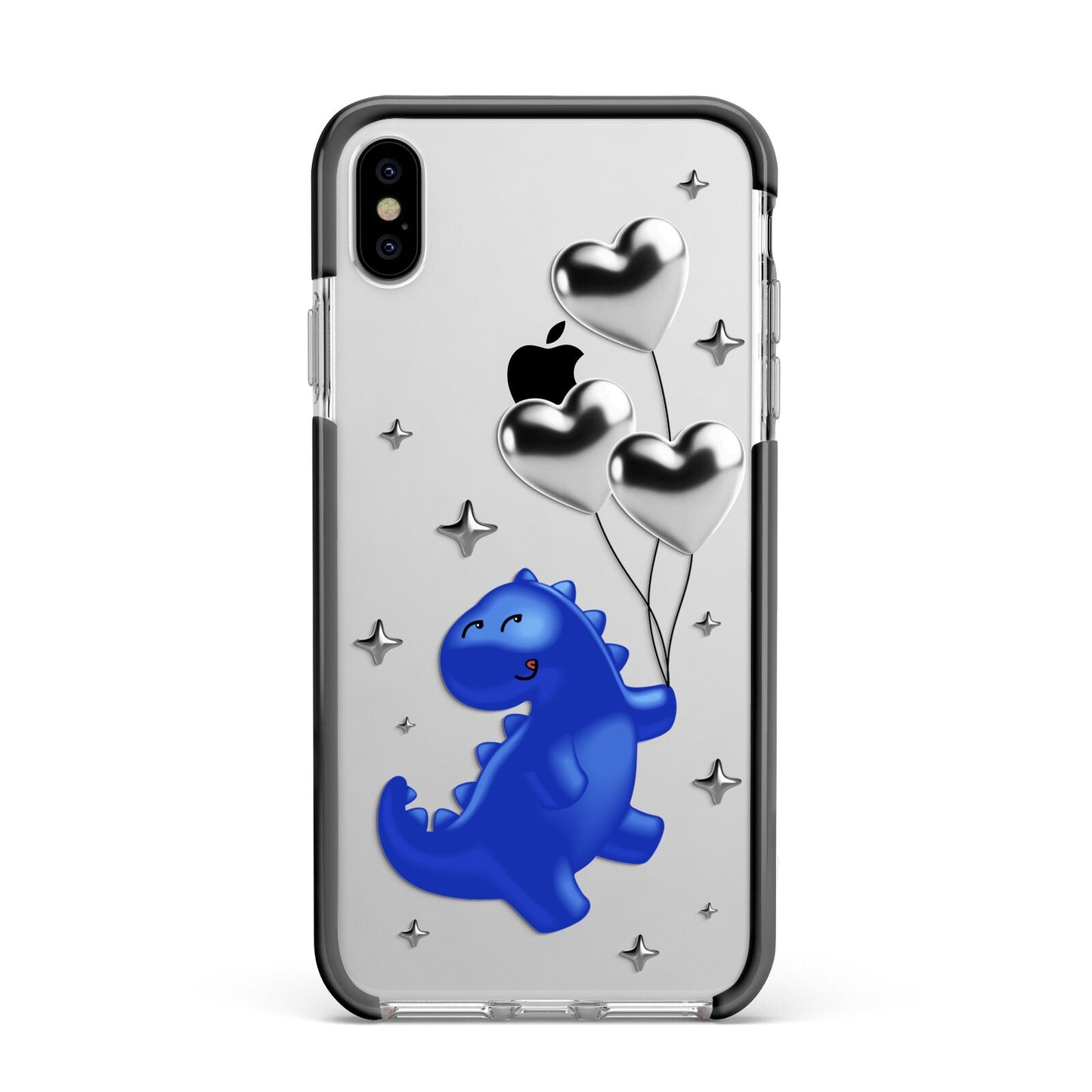 Chrome Dinosaur Balloons Apple iPhone Xs Max Impact Case Black Edge on Silver Phone