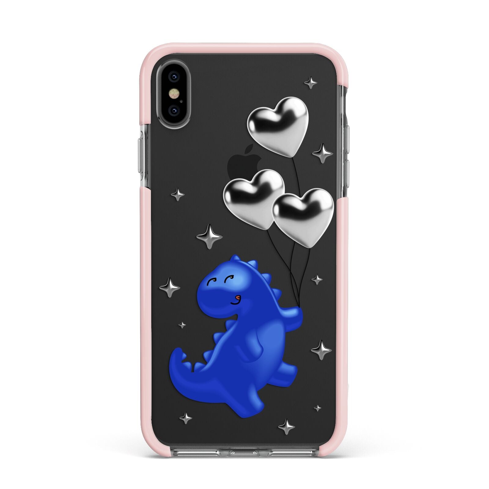 Chrome Dinosaur Balloons Apple iPhone Xs Max Impact Case Pink Edge on Black Phone