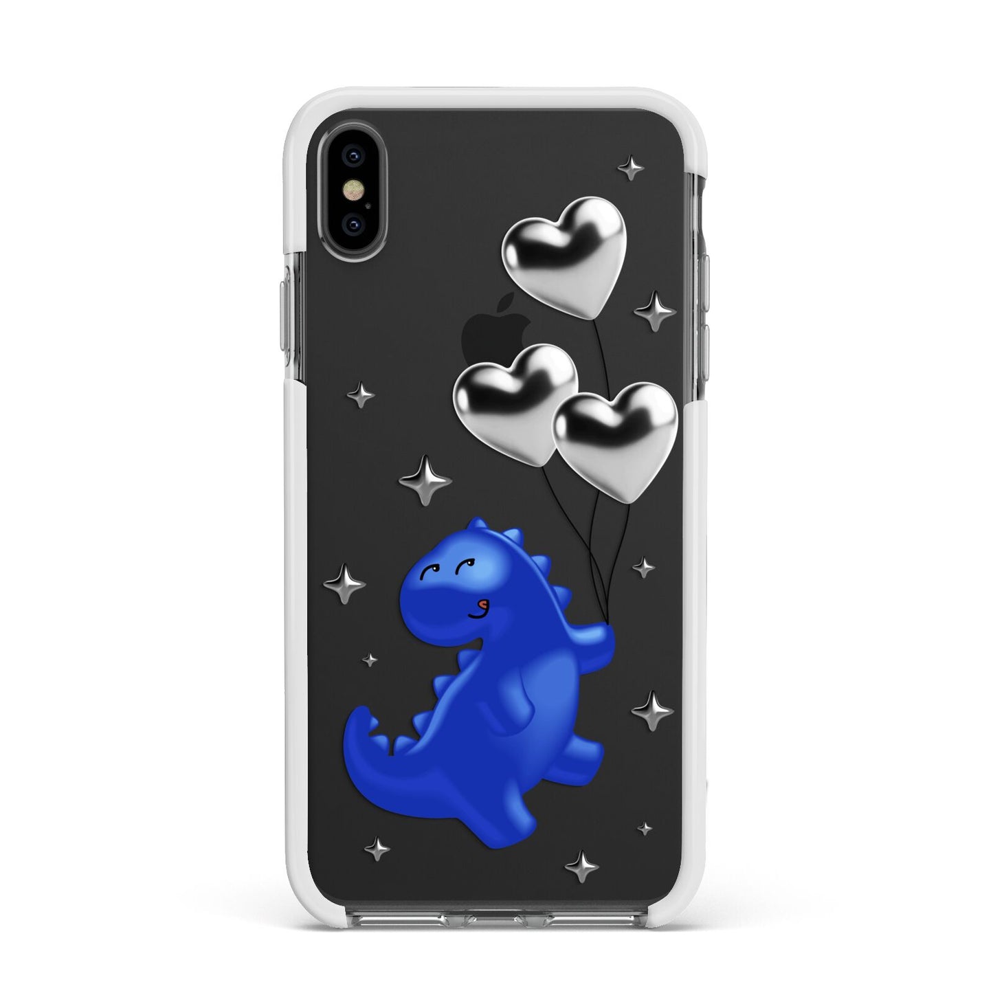 Chrome Dinosaur Balloons Apple iPhone Xs Max Impact Case White Edge on Black Phone