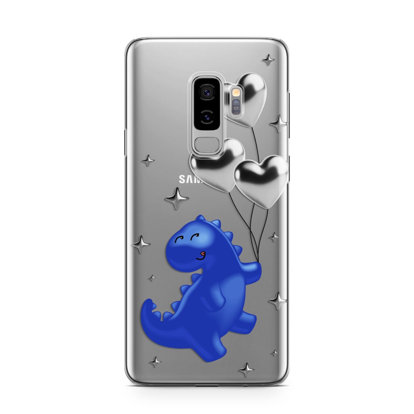 Chrome Dinosaur Balloons Samsung Galaxy S9 Plus Case on Silver phone