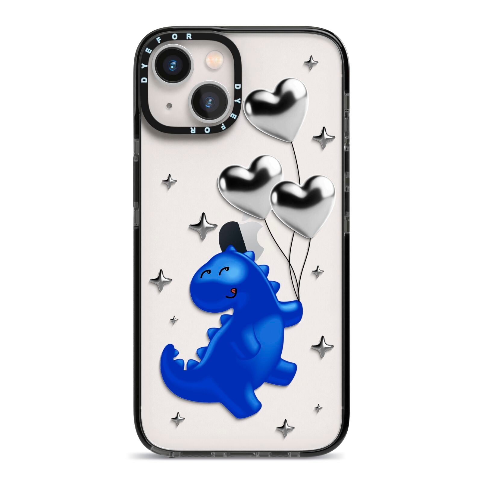 Chrome Dinosaur Balloons iPhone 13 Black Impact Case on Silver phone