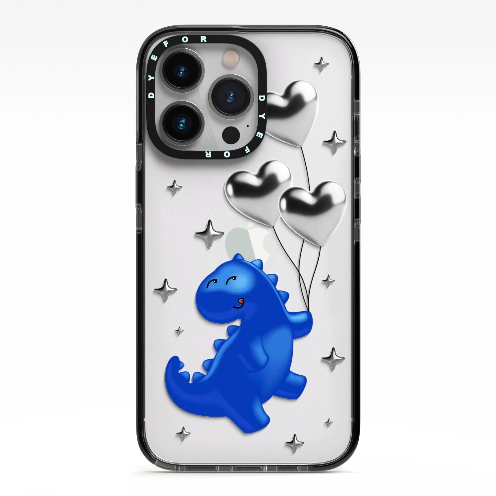 Chrome Dinosaur Balloons iPhone 13 Pro Black Impact Case on Silver phone