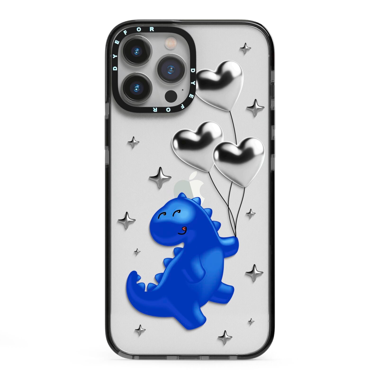 Chrome Dinosaur Balloons iPhone 13 Pro Max Black Impact Case on Silver phone