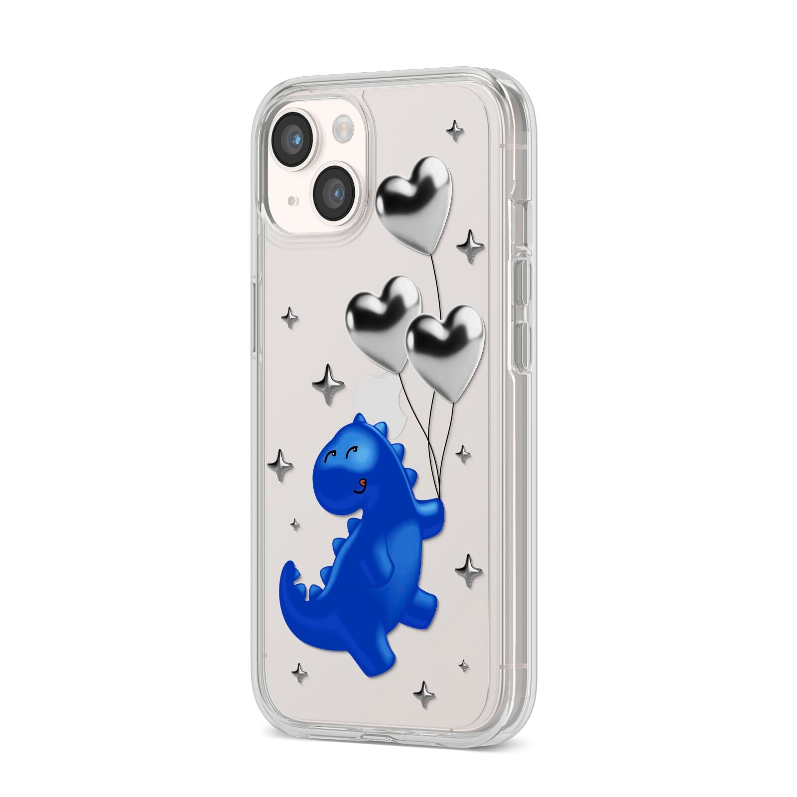 Chrome Dinosaur Balloons iPhone 14 Clear Tough Case Starlight Angled Image