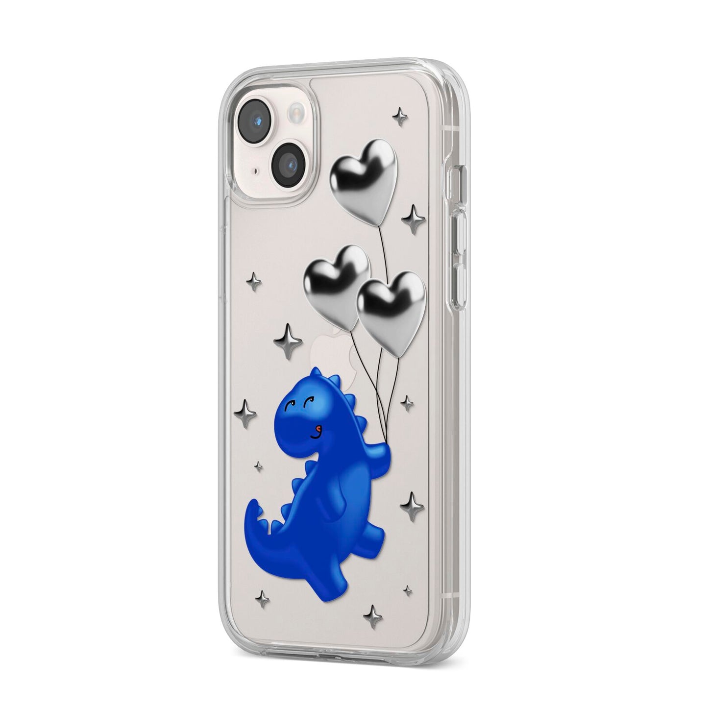 Chrome Dinosaur Balloons iPhone 14 Plus Clear Tough Case Starlight Angled Image