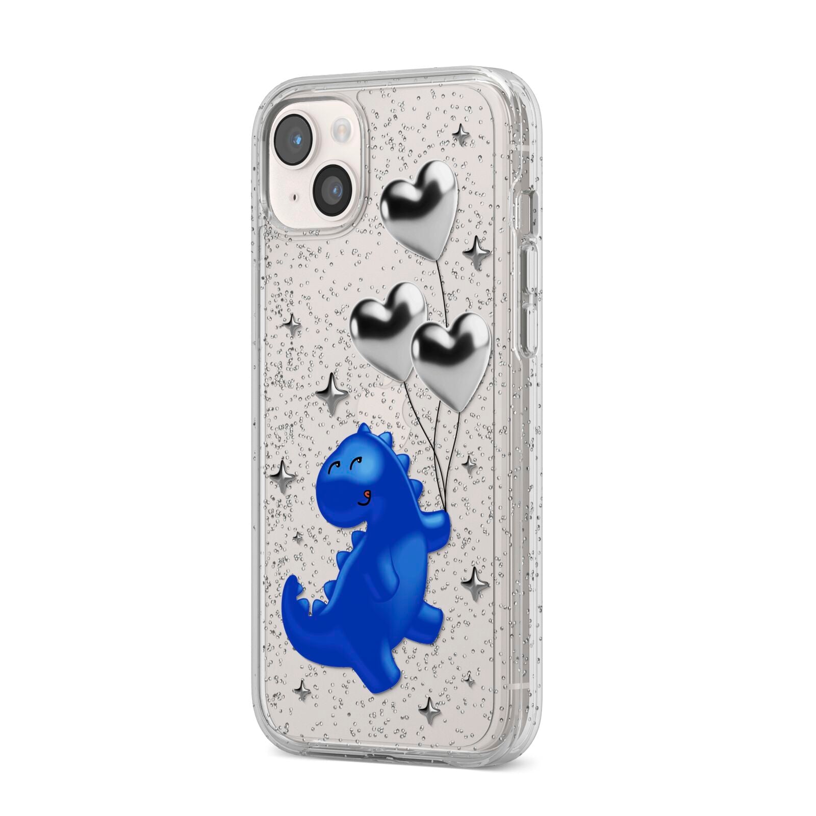 Chrome Dinosaur Balloons iPhone 14 Plus Glitter Tough Case Starlight Angled Image