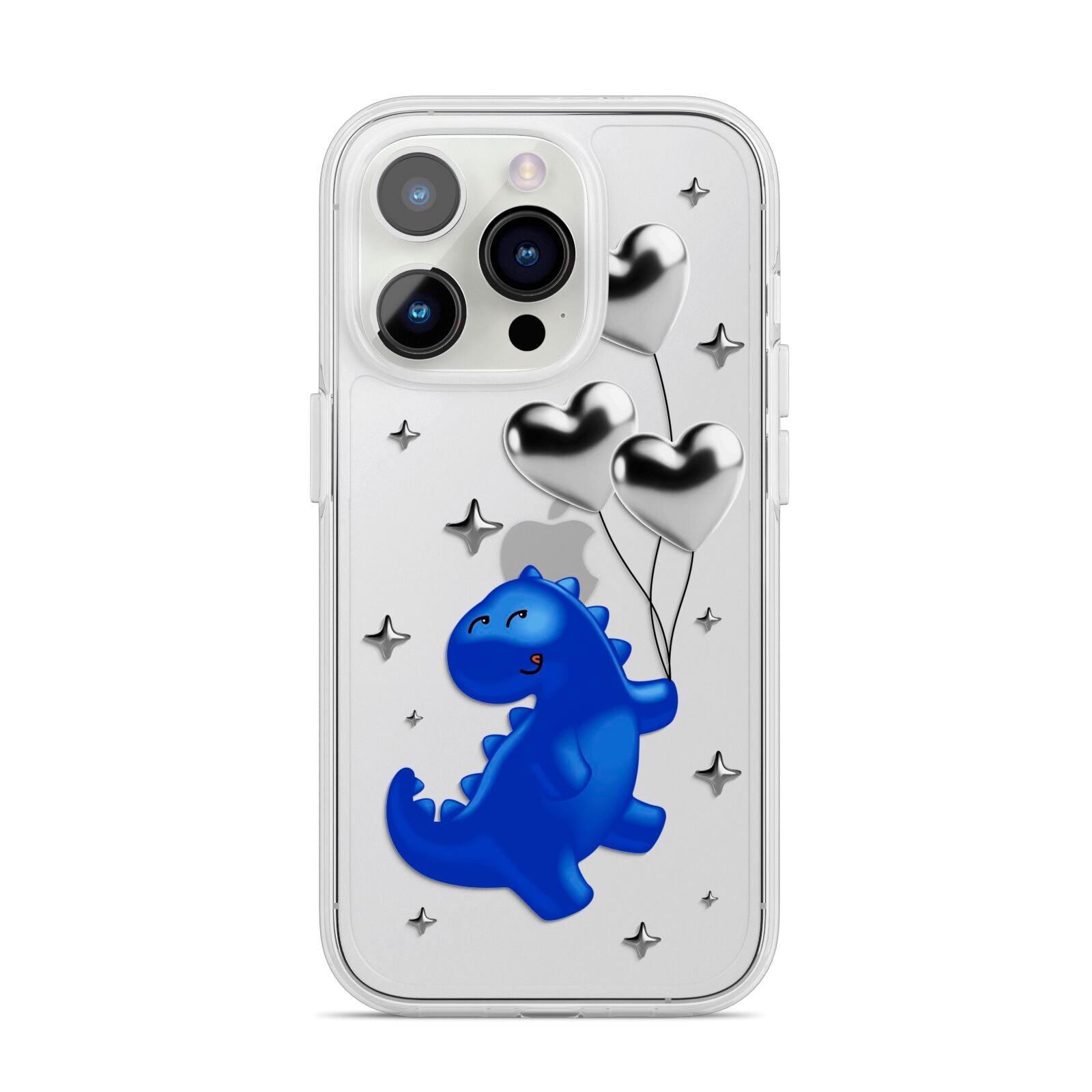 Chrome Dinosaur Balloons iPhone 14 Pro Clear Tough Case Silver