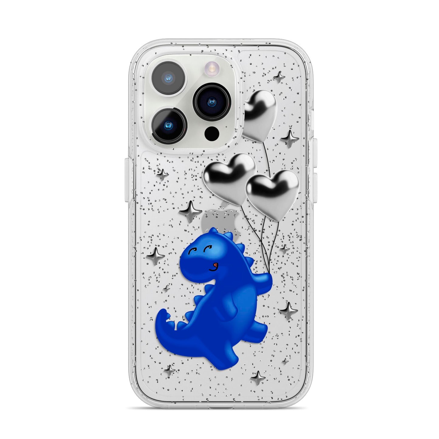 Chrome Dinosaur Balloons iPhone 14 Pro Glitter Tough Case Silver