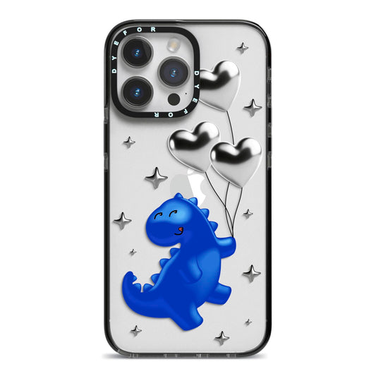 Chrome Dinosaur Balloons iPhone 14 Pro Max Black Impact Case on Silver phone