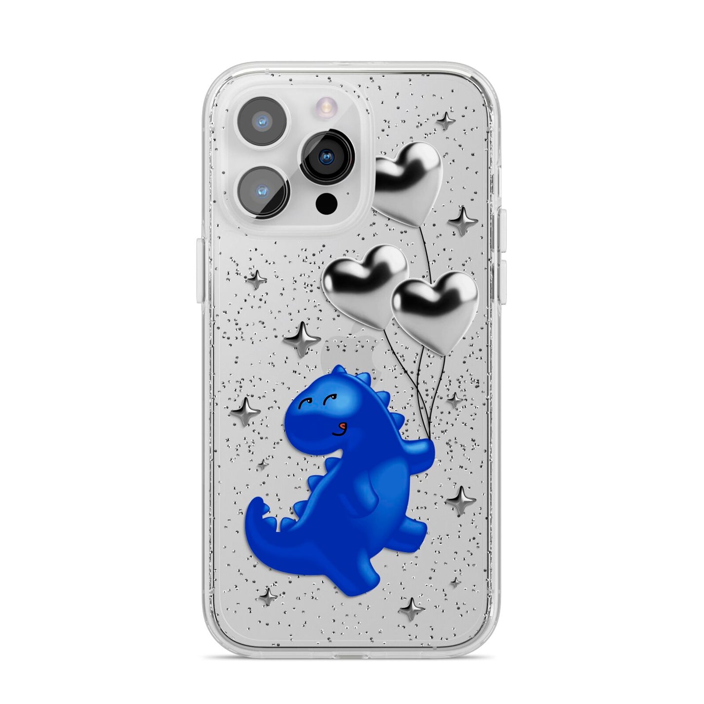 Chrome Dinosaur Balloons iPhone 14 Pro Max Glitter Tough Case Silver