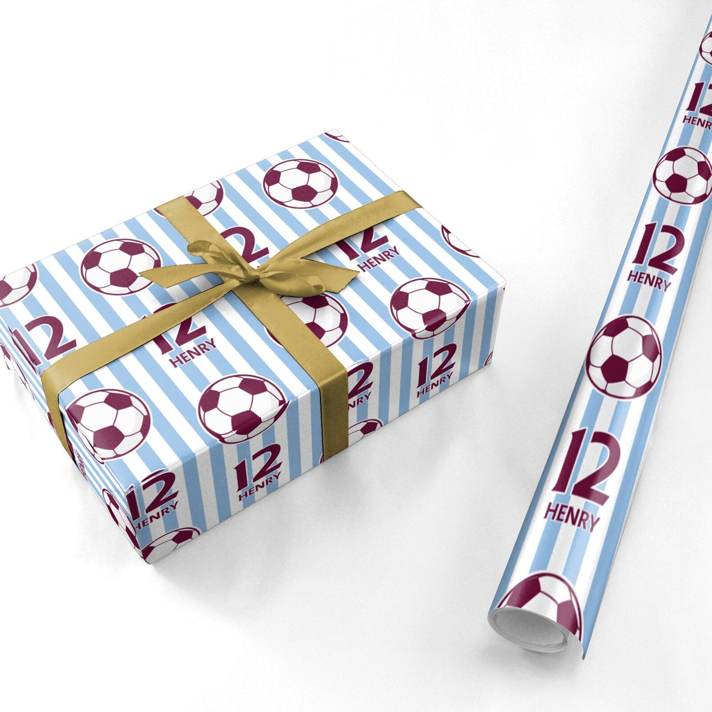 Claret and Blue Personalised Football Personalised Wrapping Paper