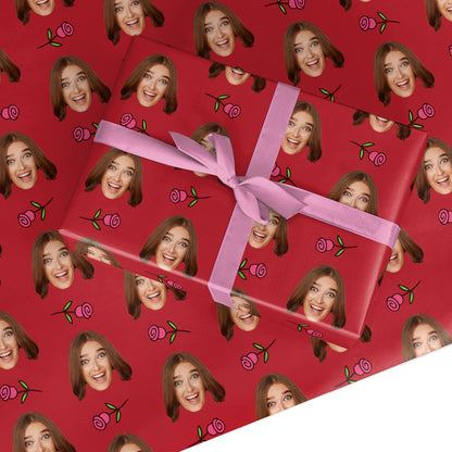 Custom Face and Roses Valentines Day Custom Wrapping Paper