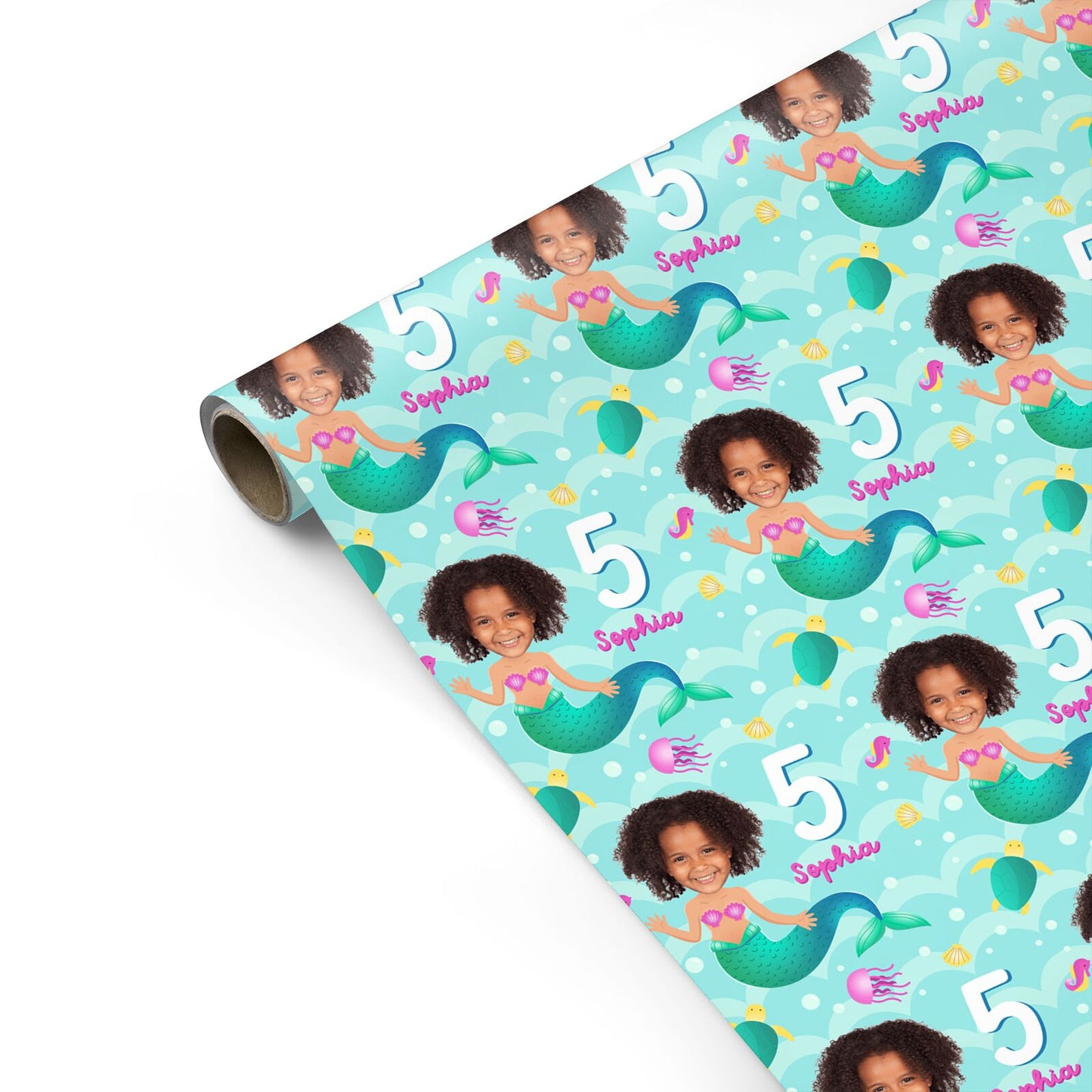 Girls Birthday Mermaid Photo Face Personalised Gift Wrap