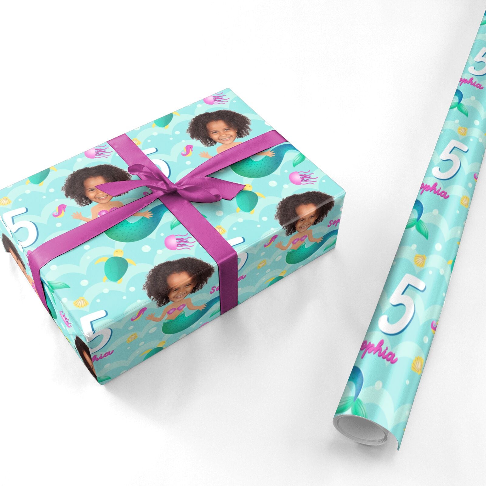 Girls Birthday Mermaid Photo Face Personalised Wrapping Paper