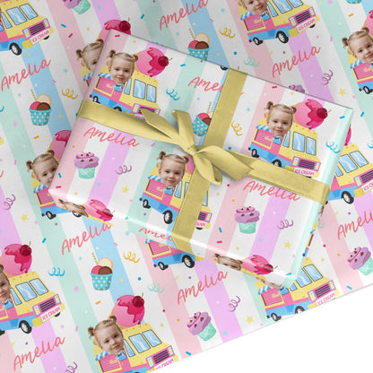 Girls Personalised Ice Cream Cart Custom Wrapping Paper