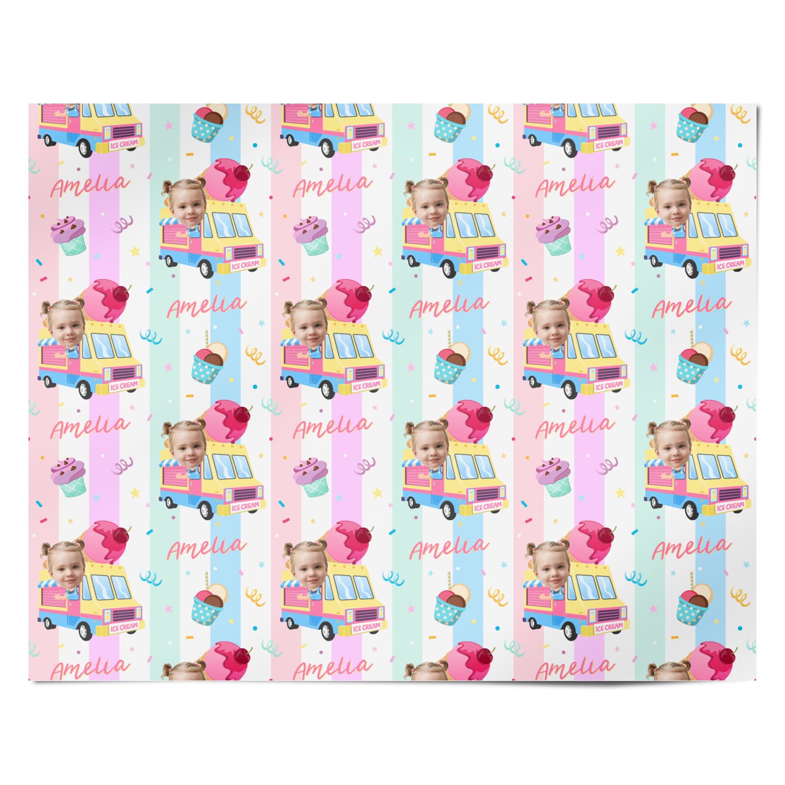 Girls Personalised Ice Cream Cart Personalised Wrapping Paper Alternative