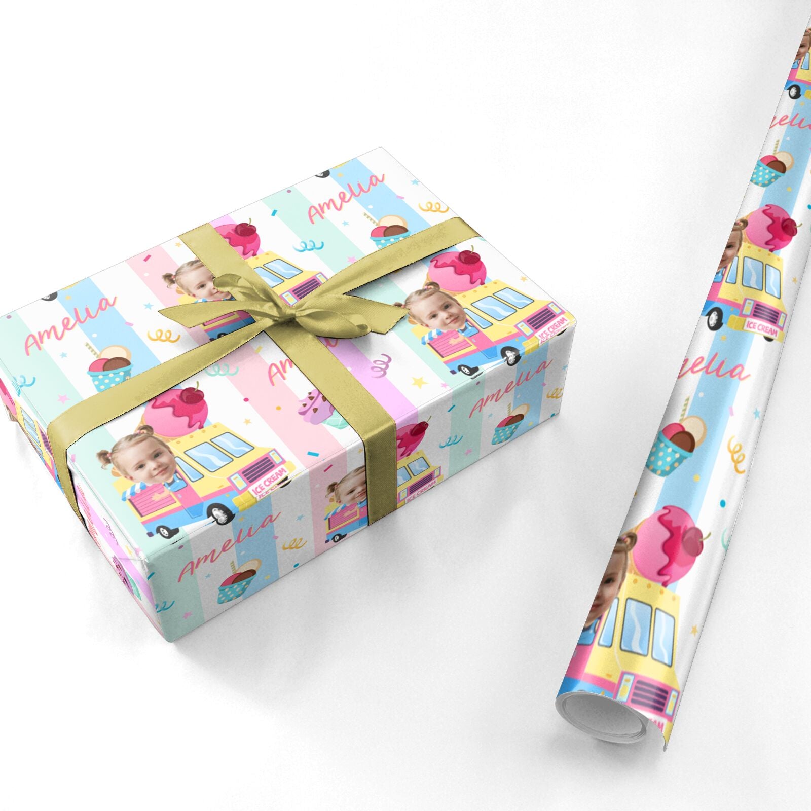 Girls Personalised Ice Cream Cart Personalised Wrapping Paper