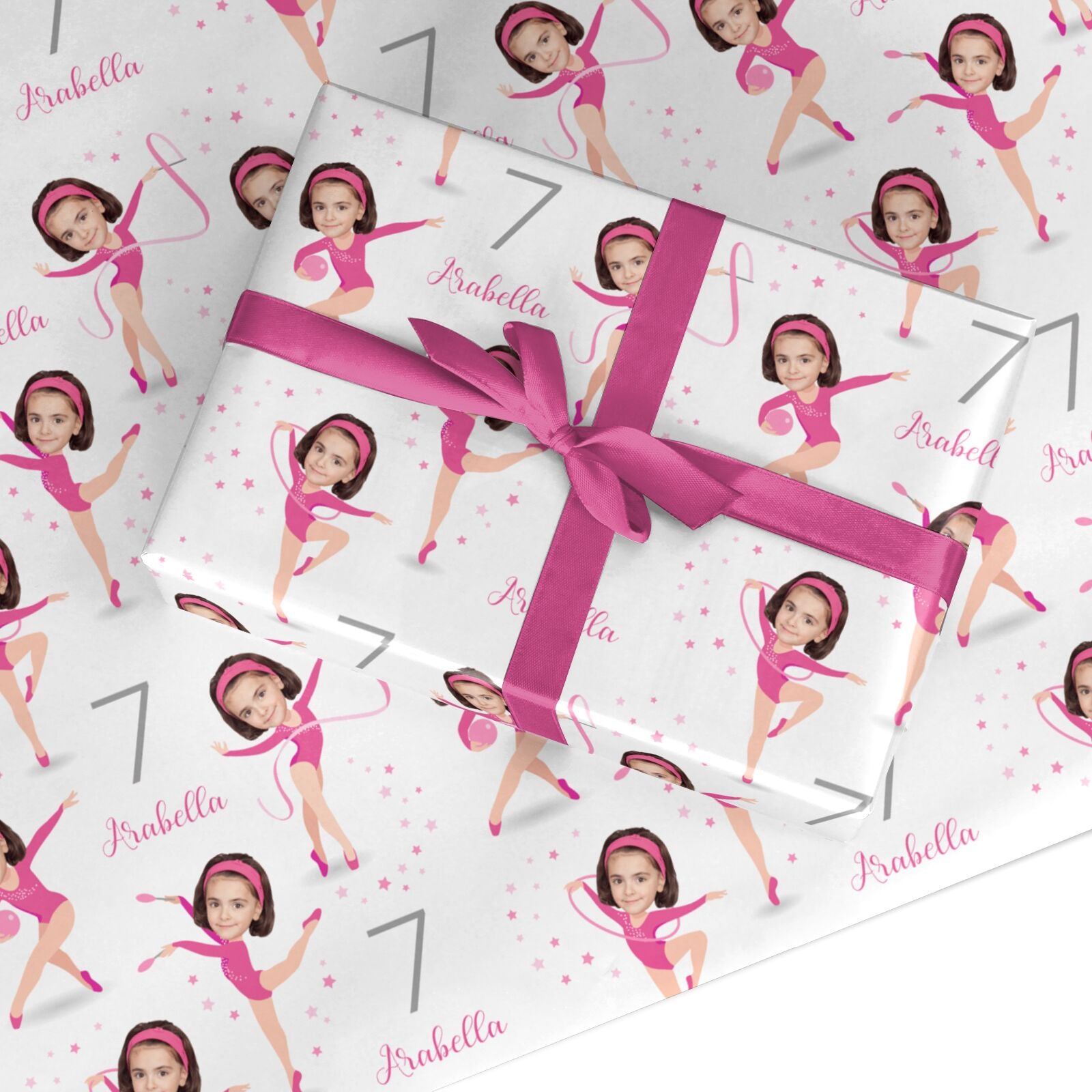 Girls Personalised Photo Face Gymnast Custom Wrapping Paper