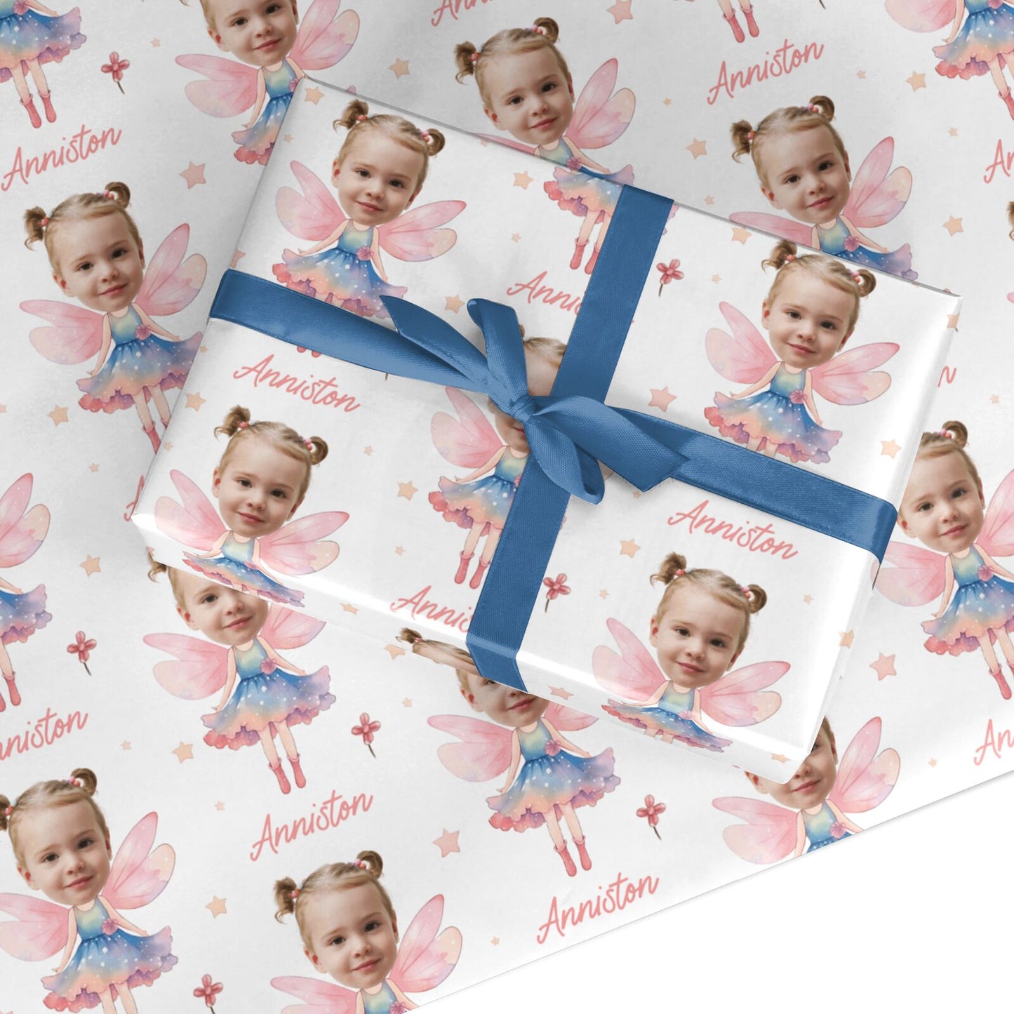 Girls Personalised Photo Fairy Custom Wrapping Paper