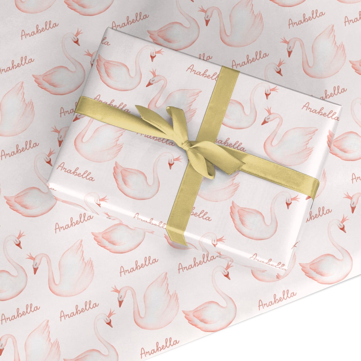 Girls Personalised Swan Custom Wrapping Paper