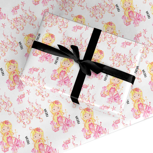 Girls Pink Mermaid Custom Wrapping Paper