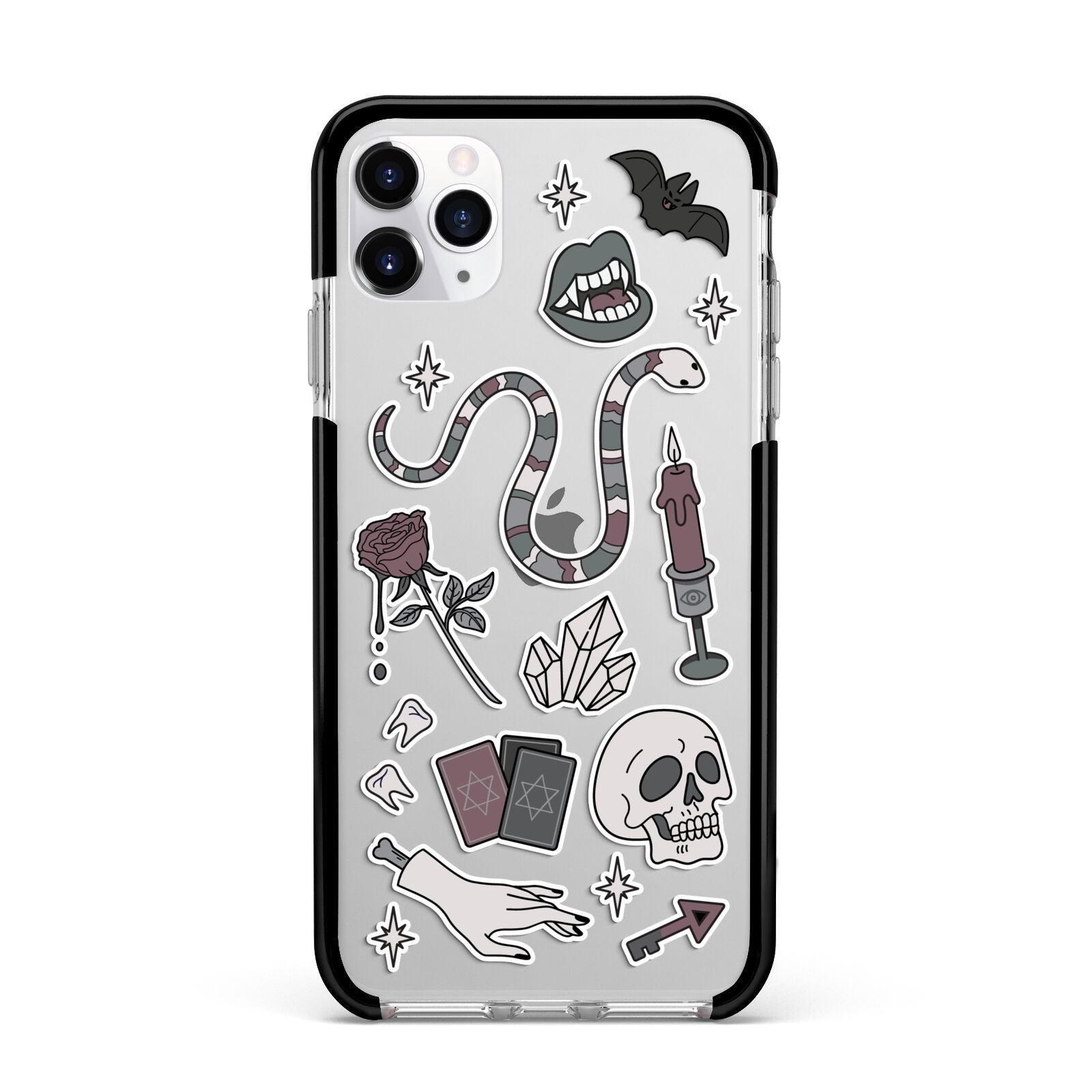 Halloween Spooky Stickers Apple iPhone 11 Pro Max in Silver with Black Impact Case