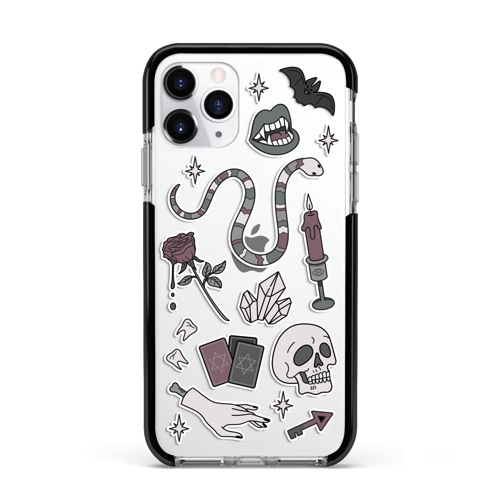 Halloween Spooky Stickers Apple iPhone 11 Pro in Silver with Black Impact Case