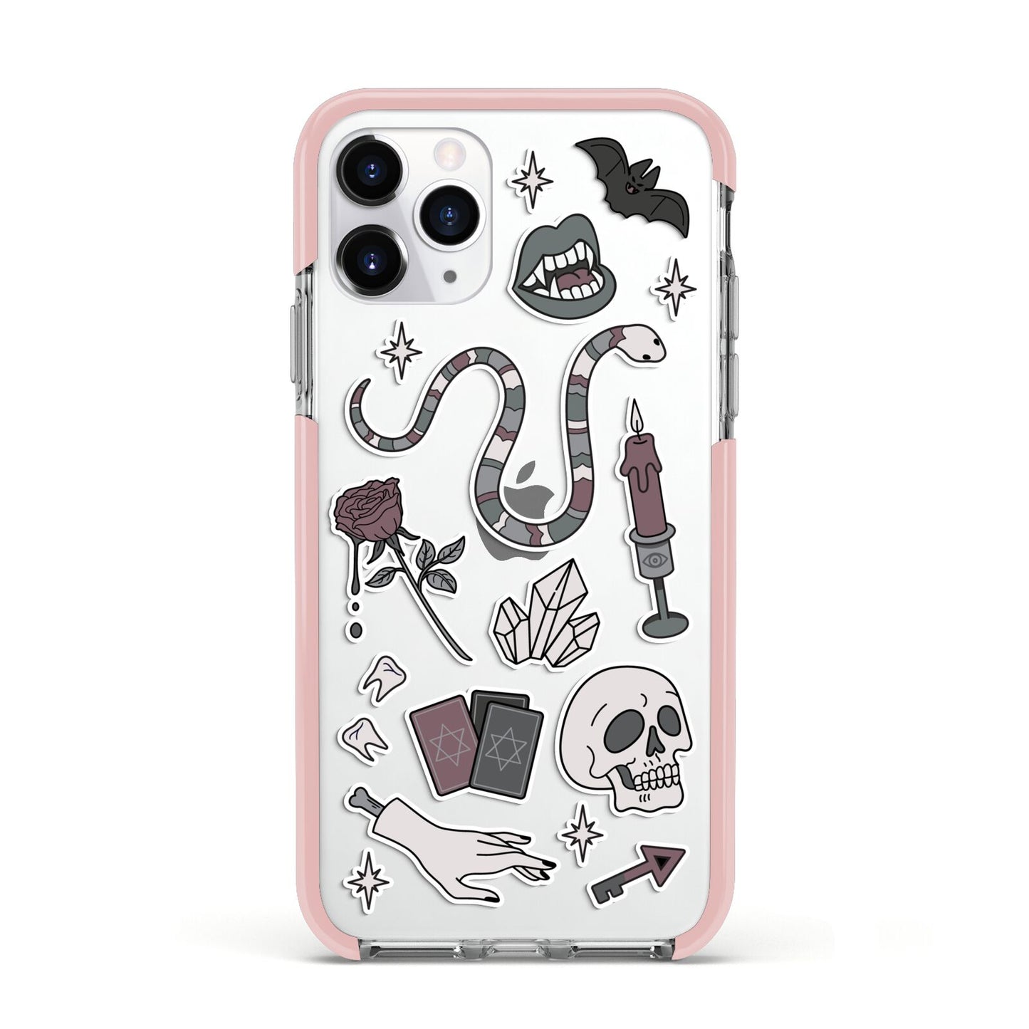 Halloween Spooky Stickers Apple iPhone 11 Pro in Silver with Pink Impact Case