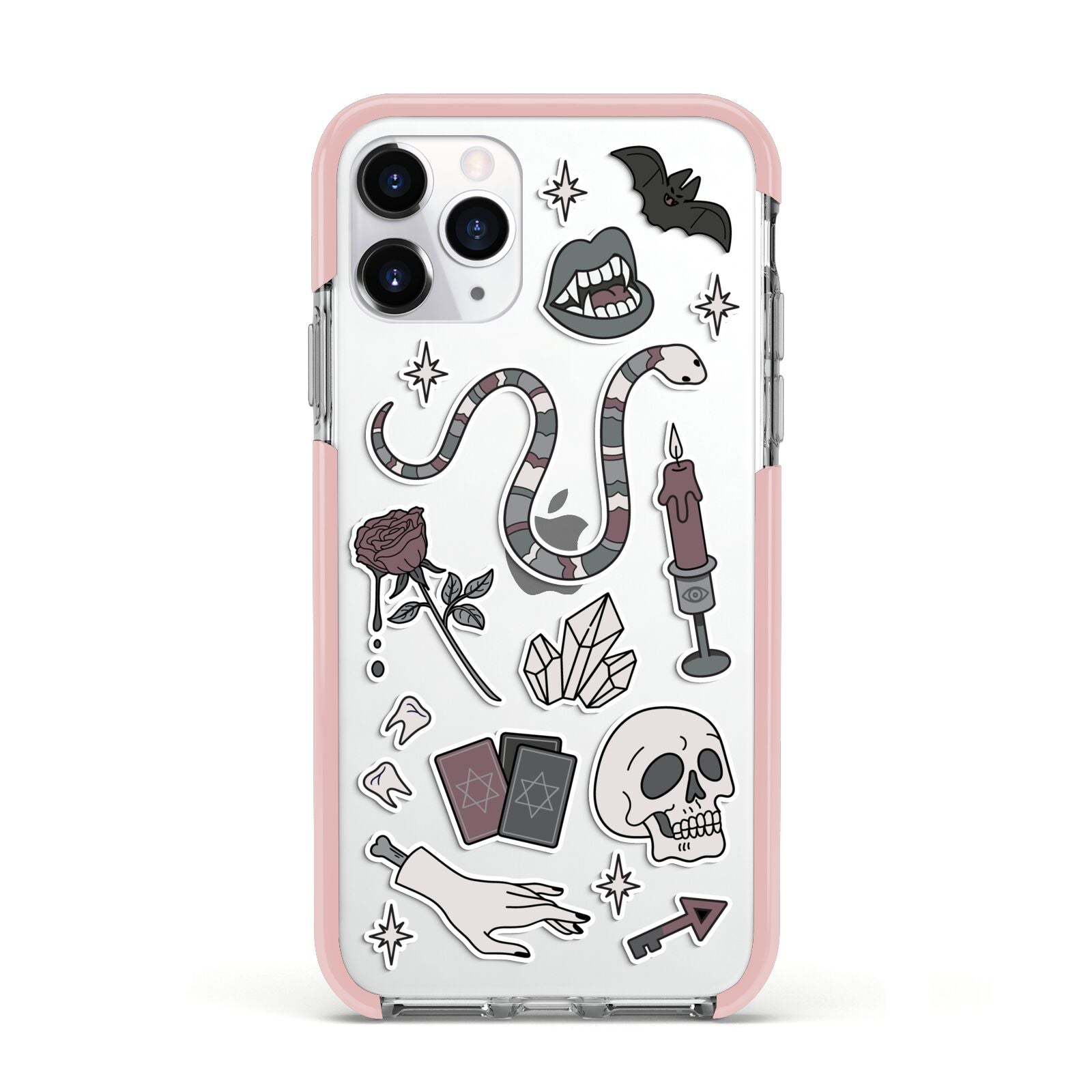 Halloween Spooky Stickers Apple iPhone 11 Pro in Silver with Pink Impact Case