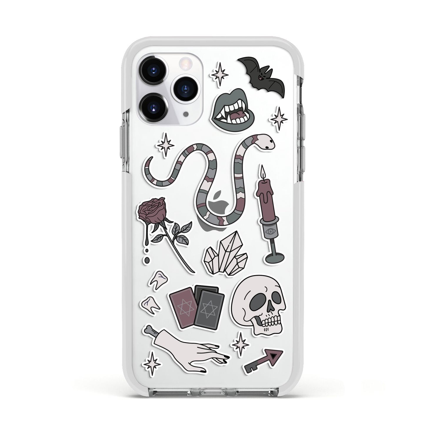 Halloween Spooky Stickers Apple iPhone 11 Pro in Silver with White Impact Case