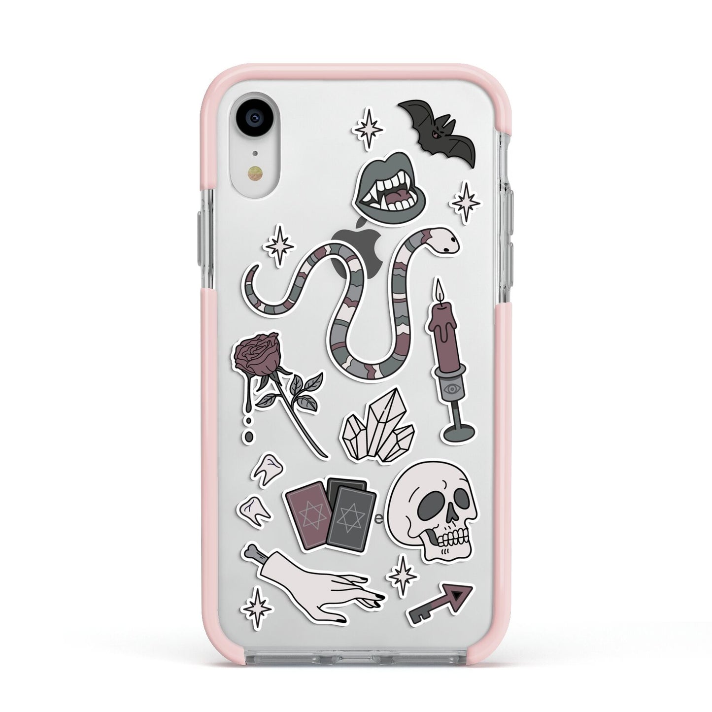 Halloween Spooky Stickers Apple iPhone XR Impact Case Pink Edge on Silver Phone