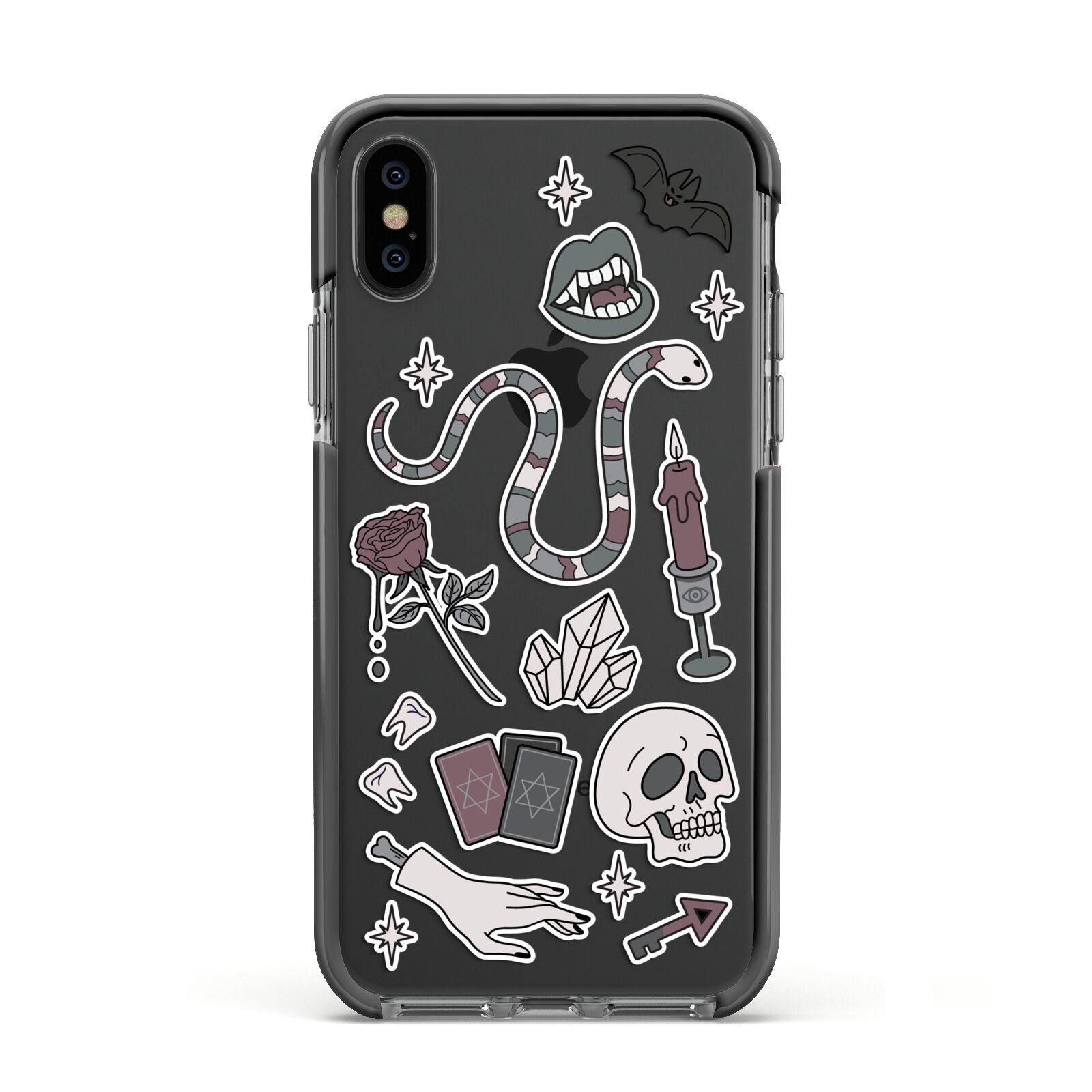 Halloween Spooky Stickers Apple iPhone Xs Impact Case Black Edge on Black Phone