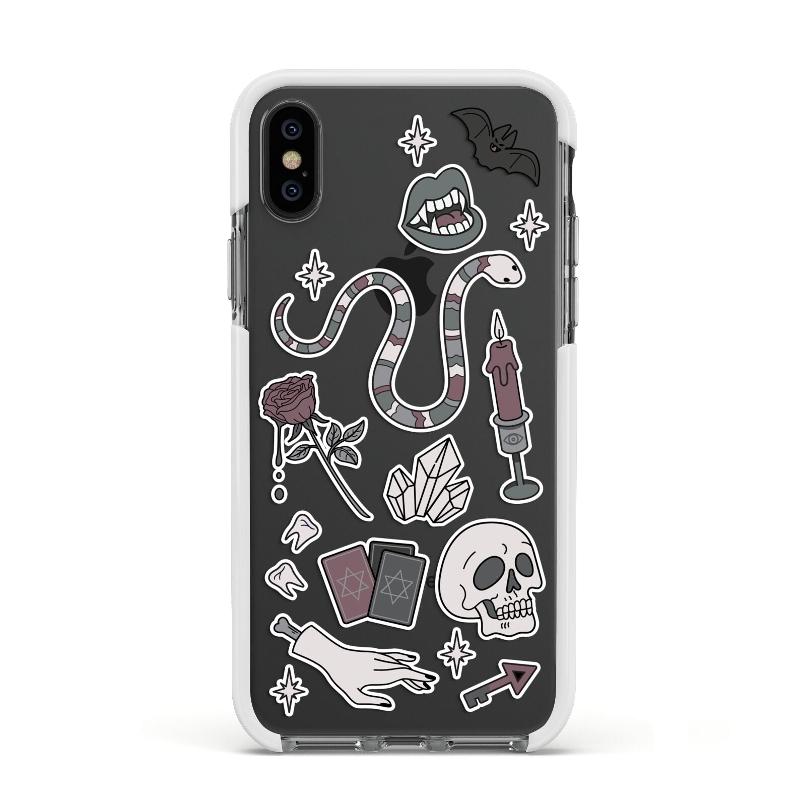 Halloween Spooky Stickers Apple iPhone Xs Impact Case White Edge on Black Phone