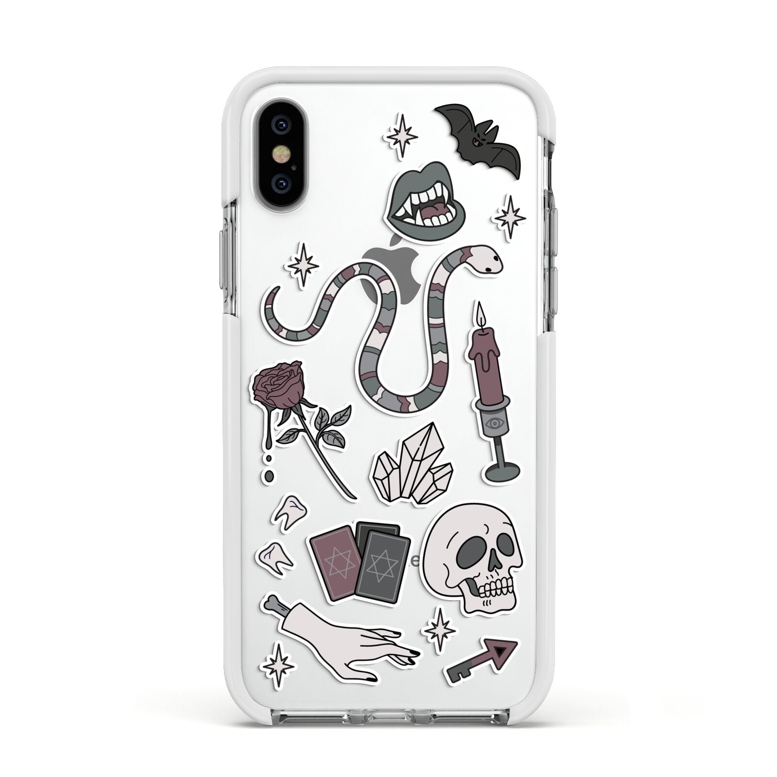 Halloween Spooky Stickers Apple iPhone Xs Impact Case White Edge on Silver Phone