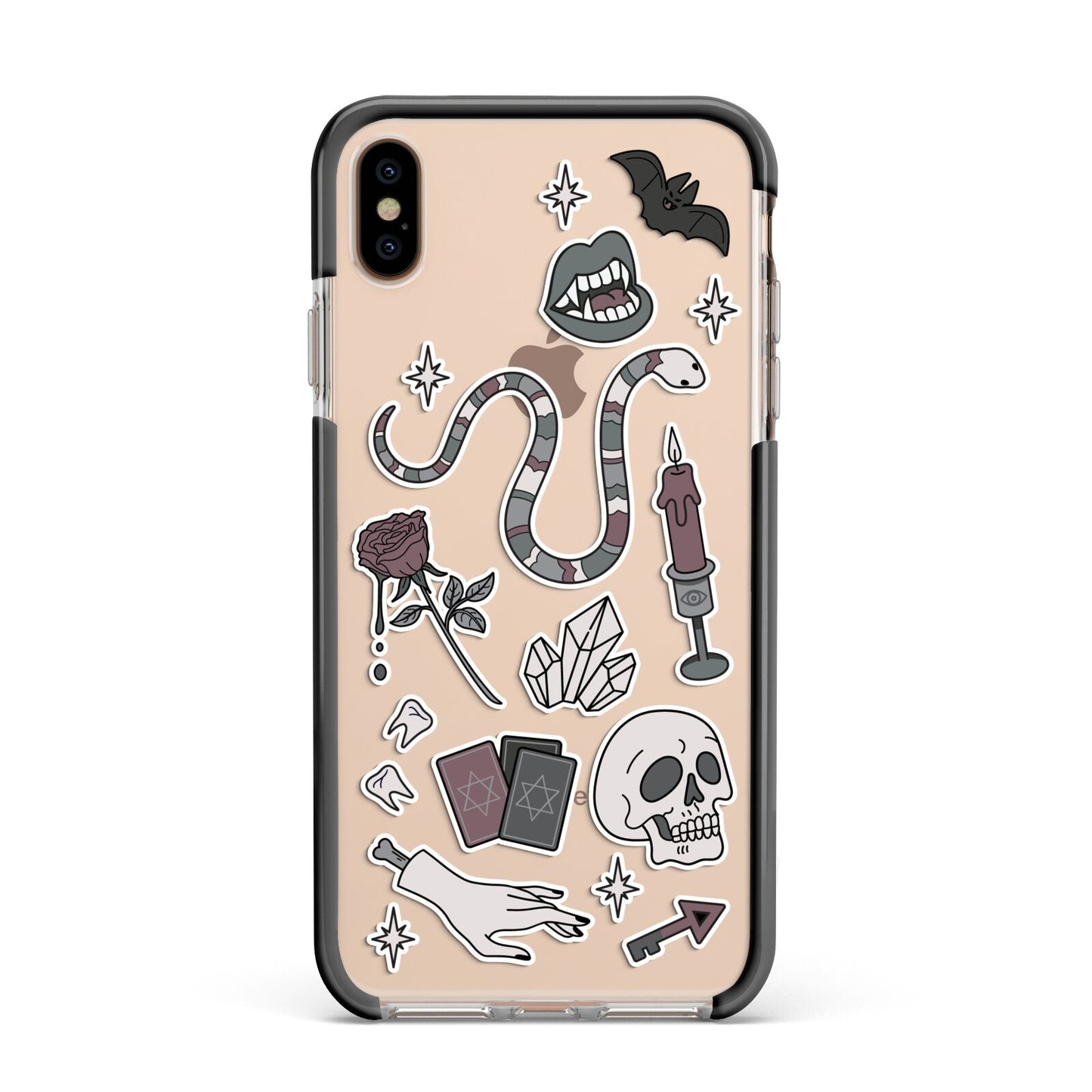 Halloween Spooky Stickers Apple iPhone Xs Max Impact Case Black Edge on Gold Phone