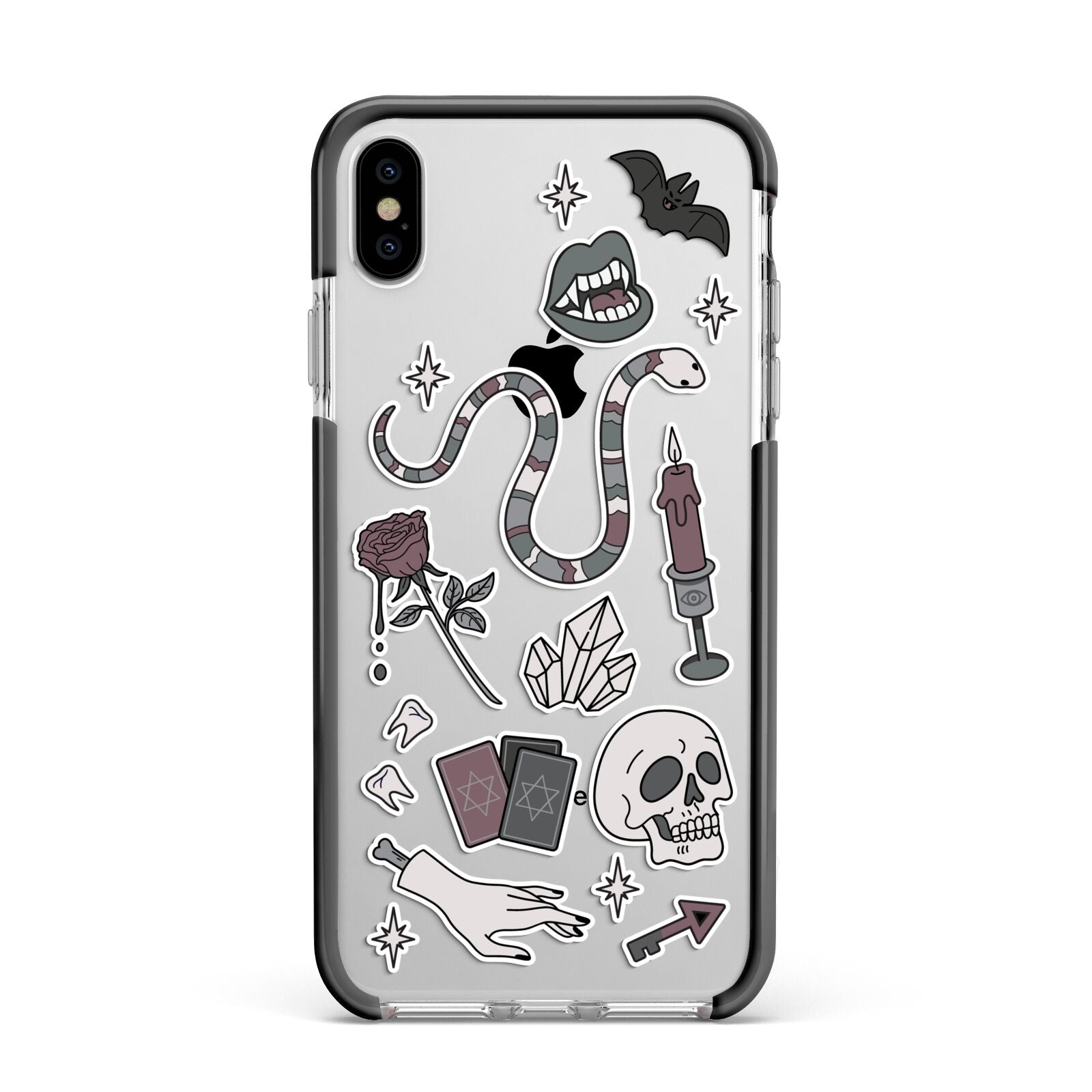 Halloween Spooky Stickers Apple iPhone Xs Max Impact Case Black Edge on Silver Phone