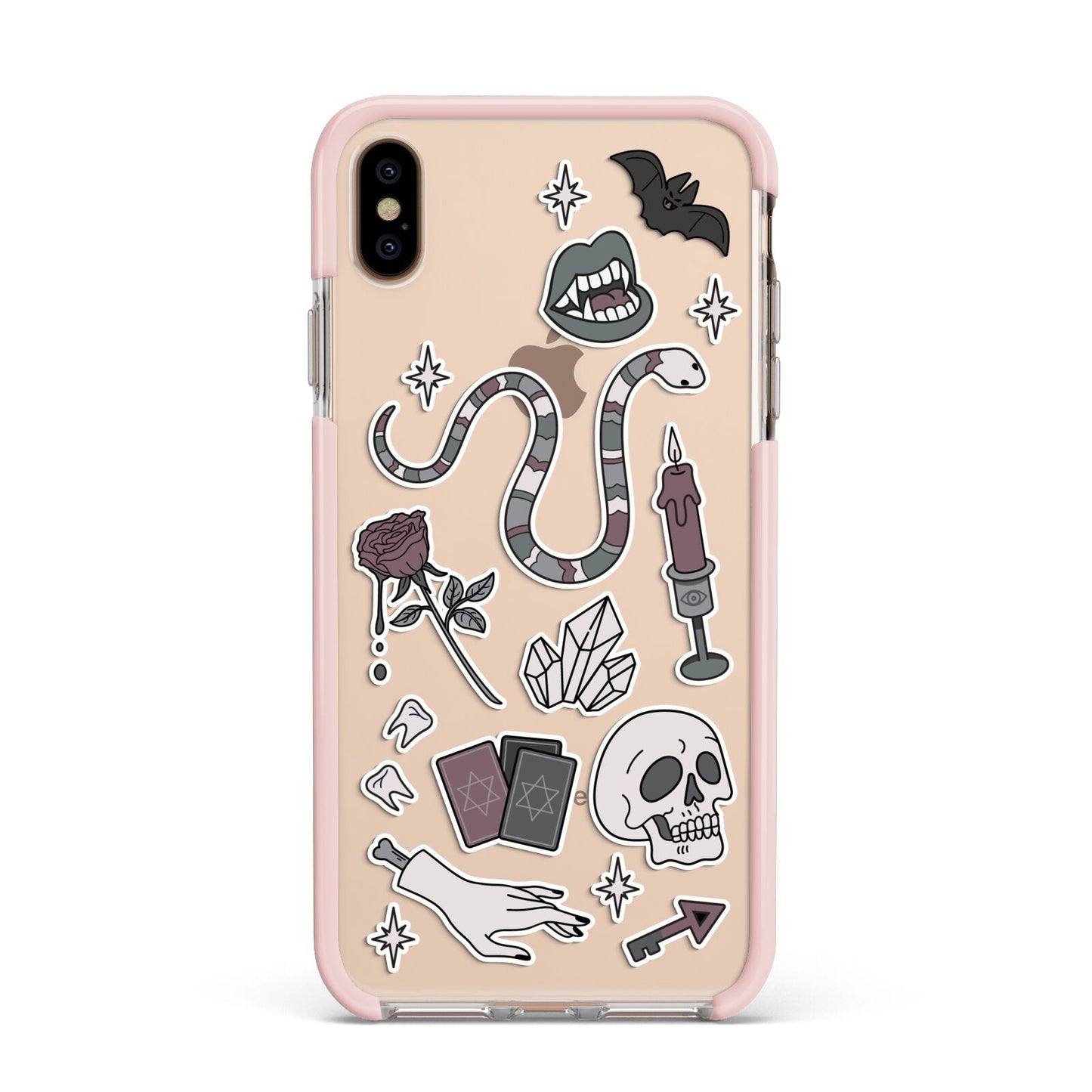 Halloween Spooky Stickers Apple iPhone Xs Max Impact Case Pink Edge on Gold Phone