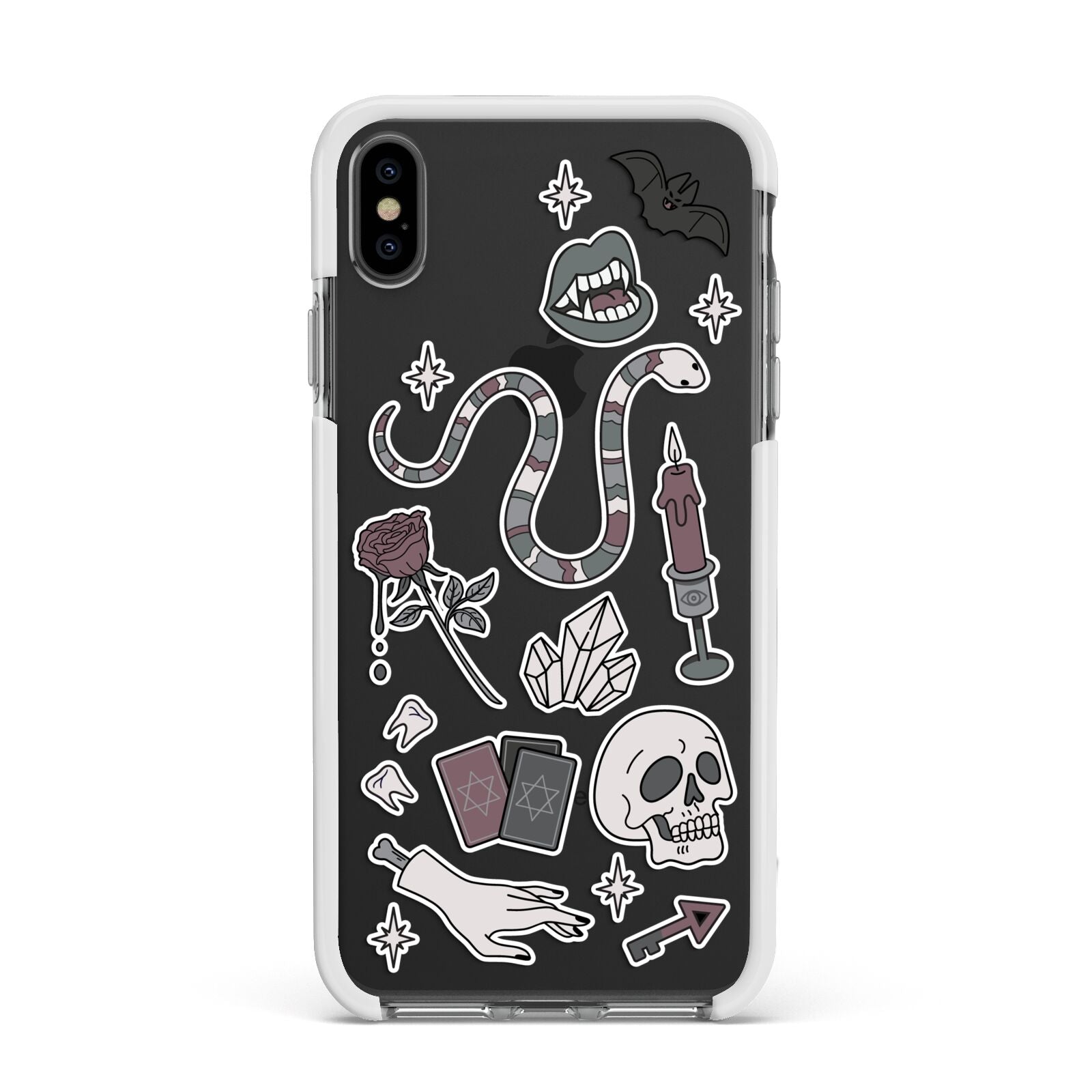 Halloween Spooky Stickers Apple iPhone Xs Max Impact Case White Edge on Black Phone