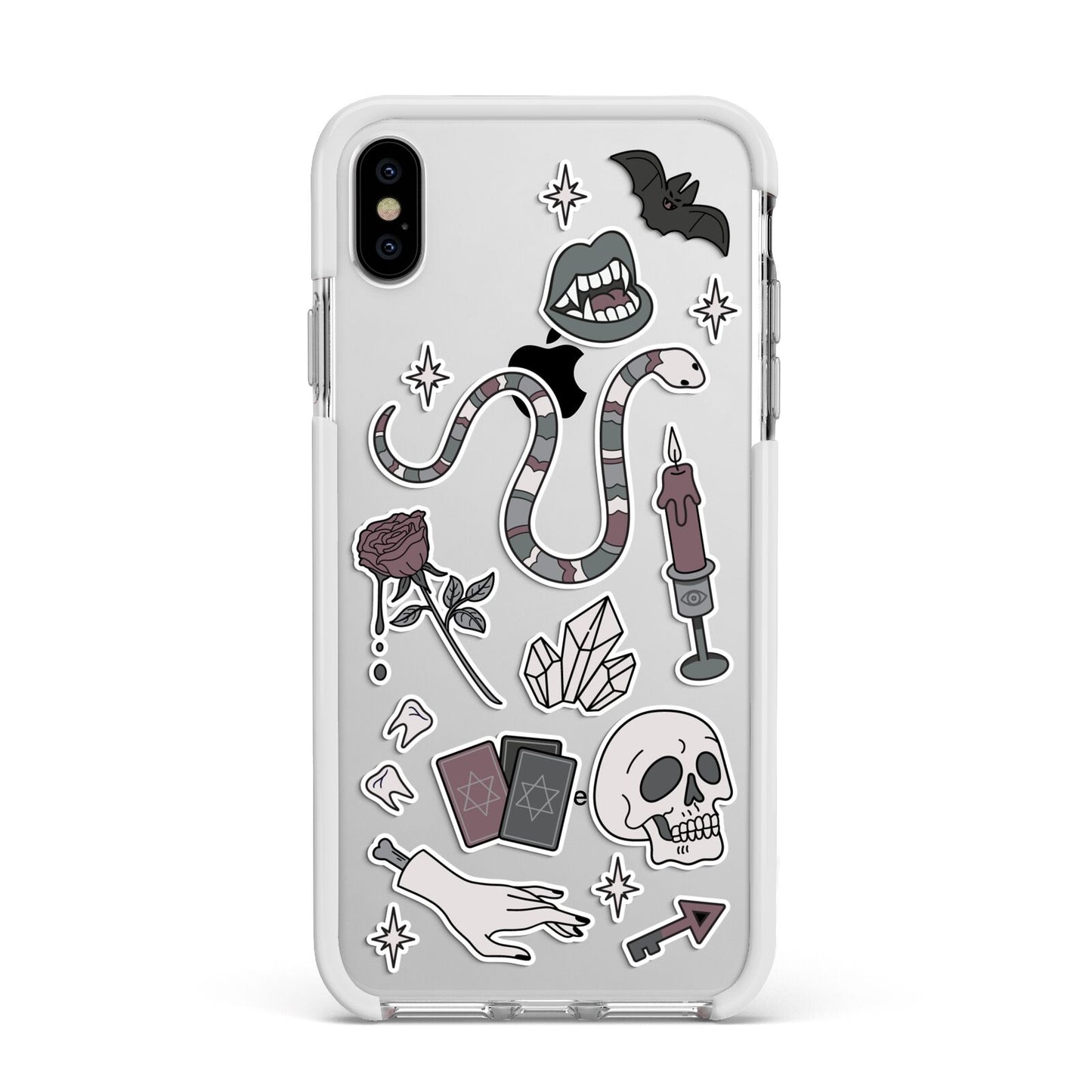 Halloween Spooky Stickers Apple iPhone Xs Max Impact Case White Edge on Silver Phone