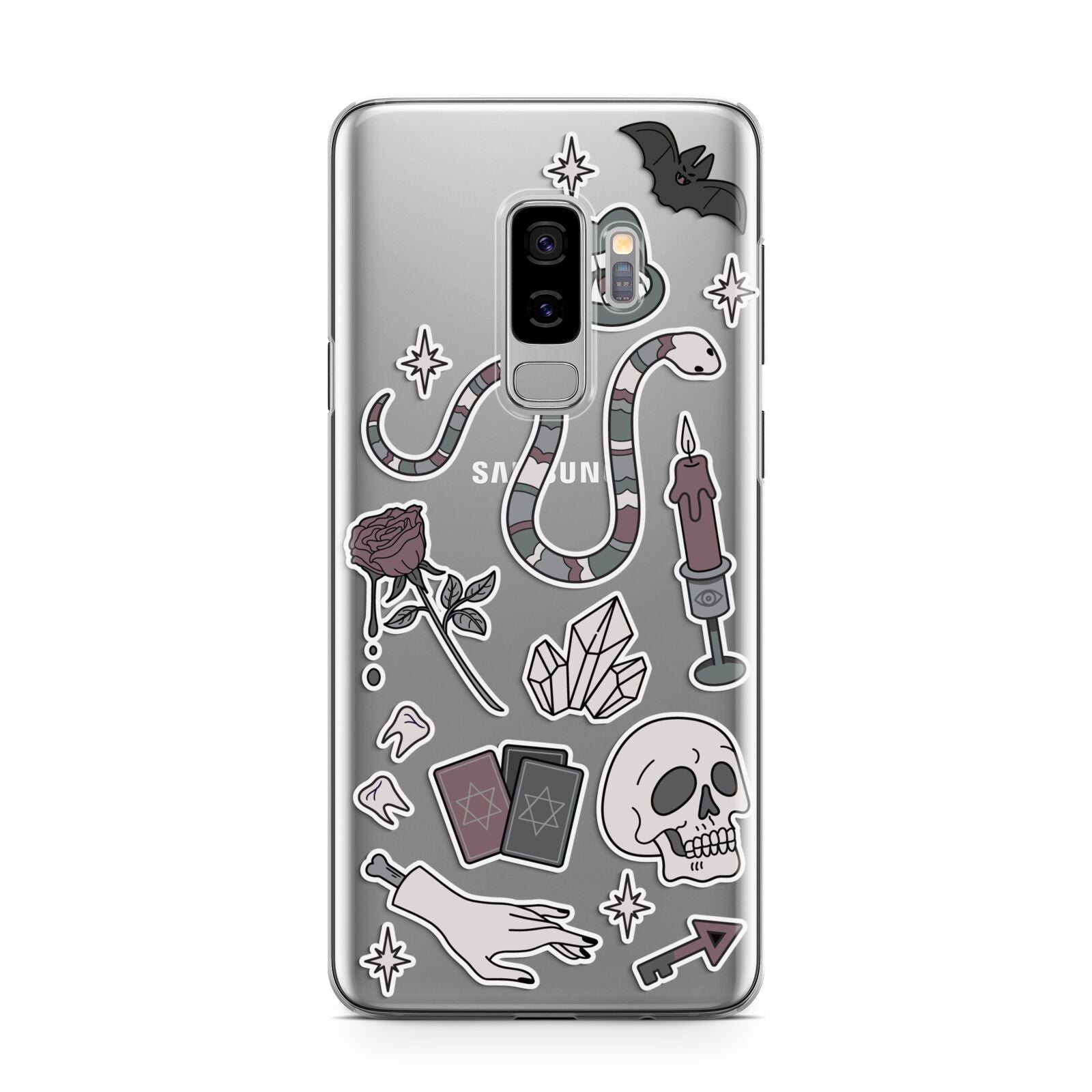 Halloween Spooky Stickers Samsung Galaxy S9 Plus Case on Silver phone