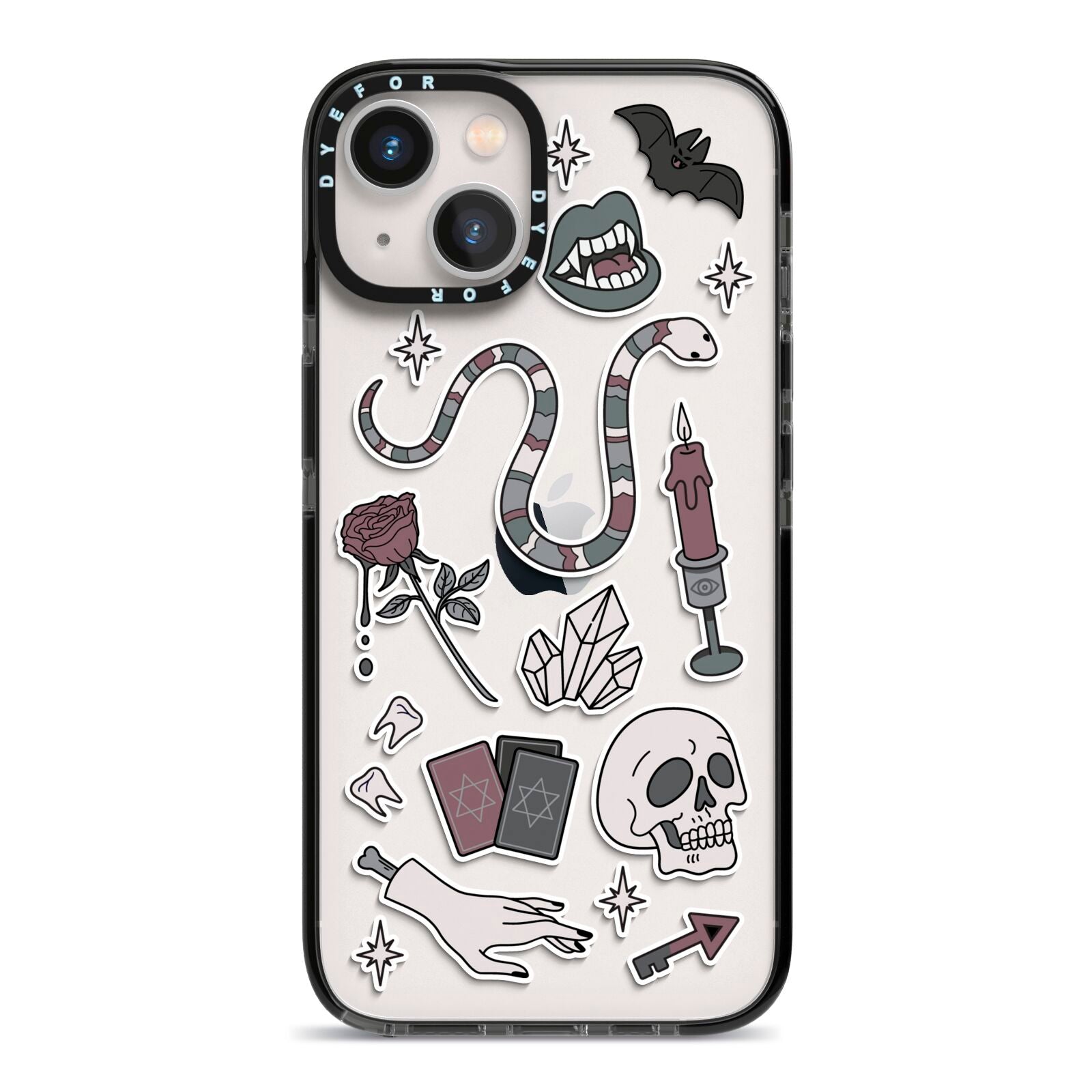 Halloween Spooky Stickers iPhone 13 Black Impact Case on Silver phone