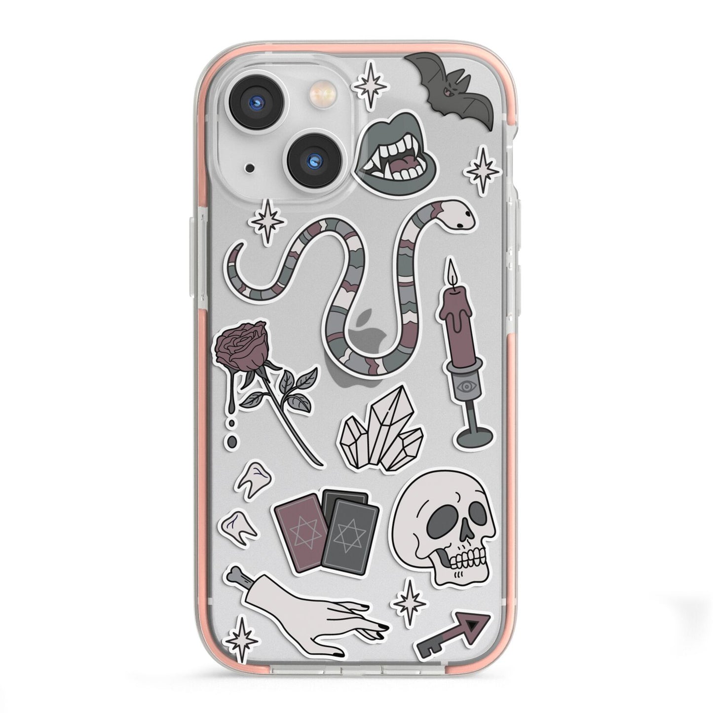 Halloween Spooky Stickers iPhone 13 Mini TPU Impact Case with Pink Edges