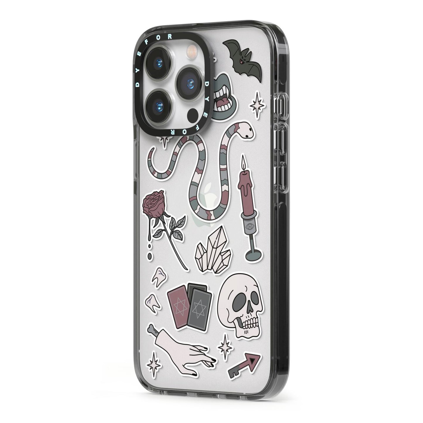 Halloween Spooky Stickers iPhone 13 Pro Black Impact Case Side Angle on Silver phone