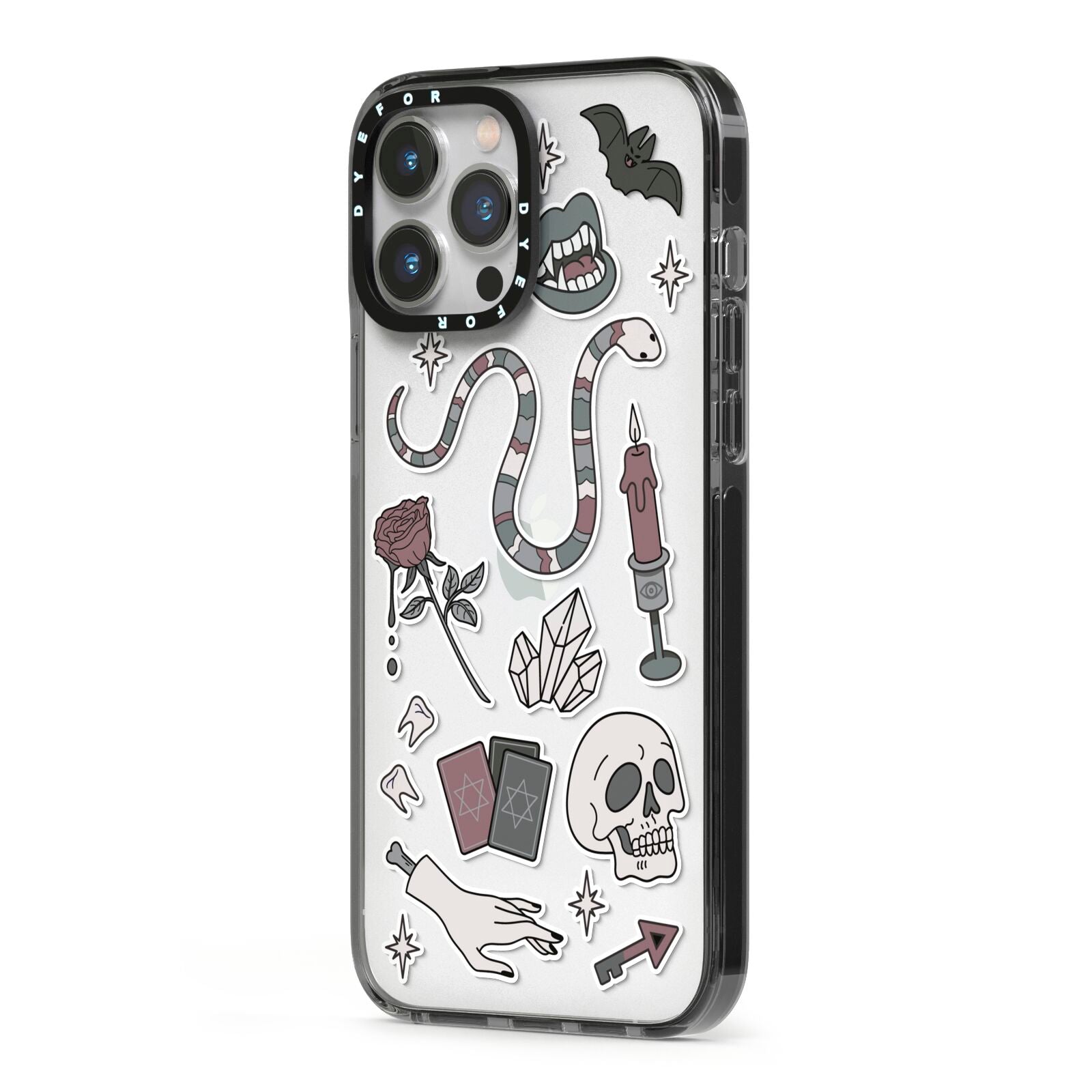 Halloween Spooky Stickers iPhone 13 Pro Max Black Impact Case Side Angle on Silver phone