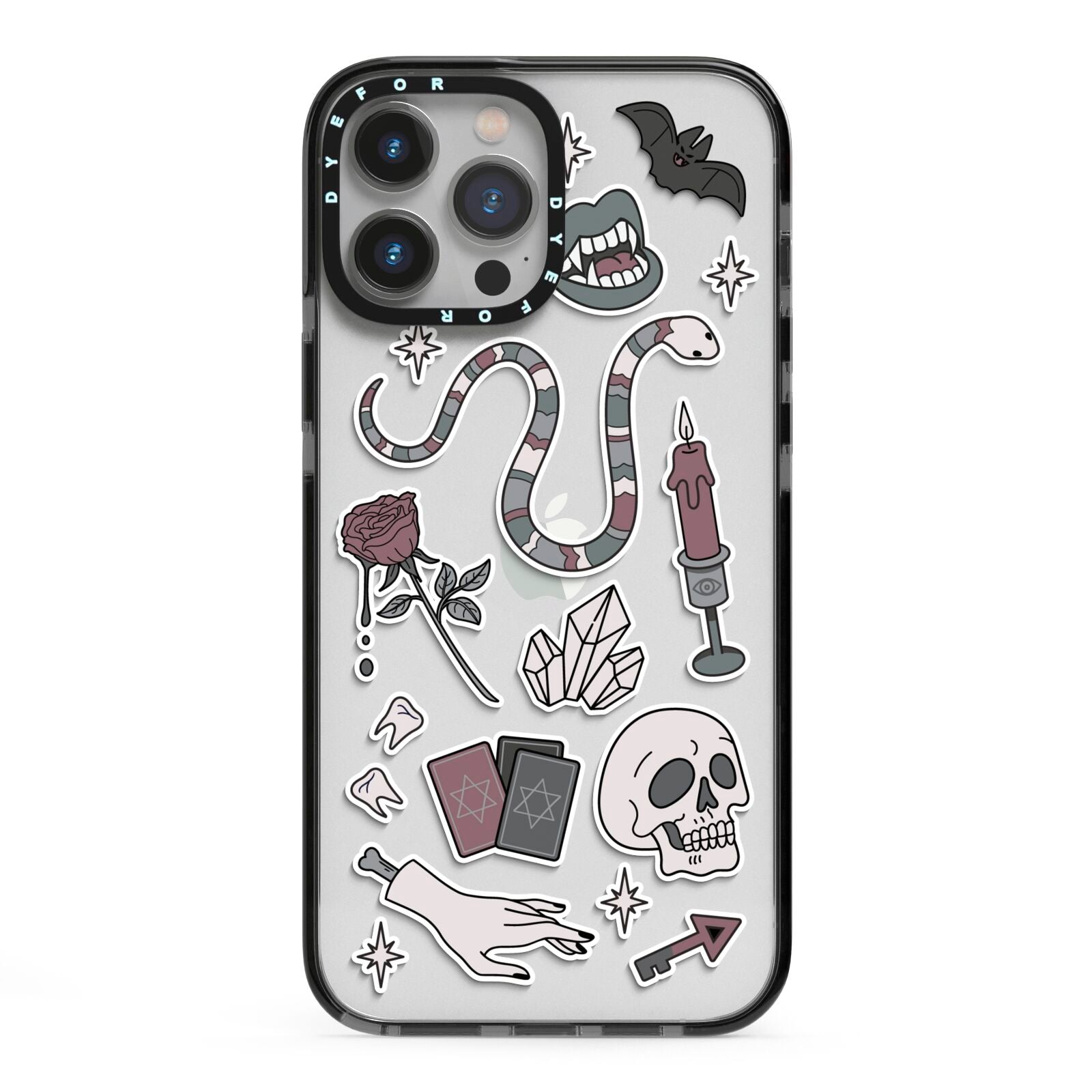 Halloween Spooky Stickers iPhone 13 Pro Max Black Impact Case on Silver phone