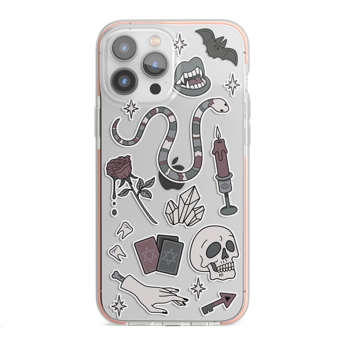 Halloween Spooky Stickers iPhone 13 Pro Max TPU Impact Case with Pink Edges